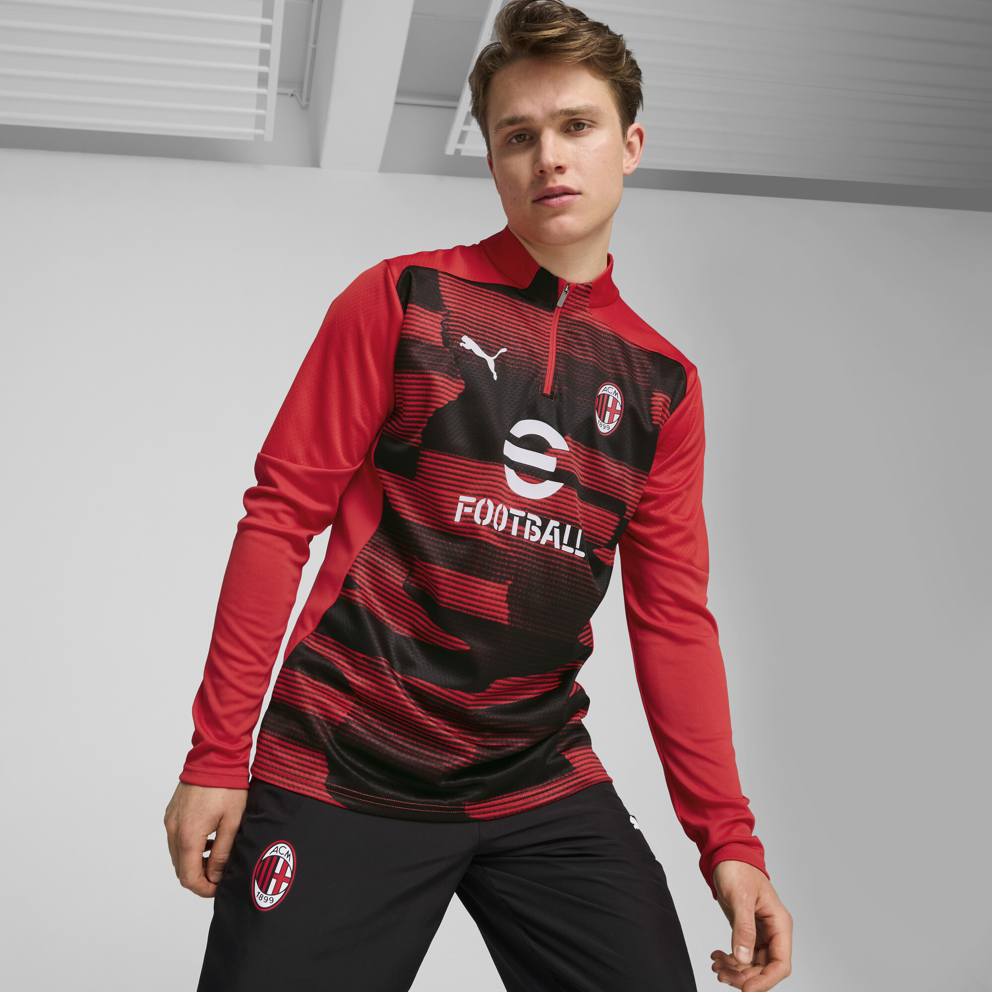 Puma AC Mailand Aufwärmoberteil mit viertellangem Reißverschluss Herren | Mit Print | Red/Black | Größe: XL