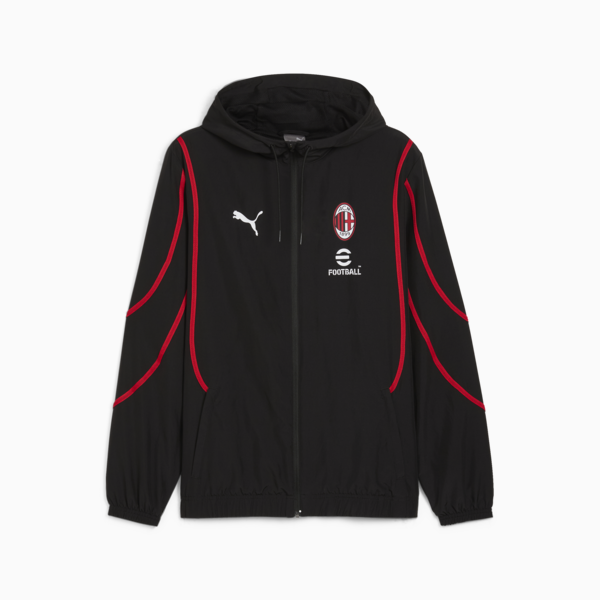 Campera pre-partido con capucha AC Milan para hombre, PUMA Black-For All Time Red, large-ARG