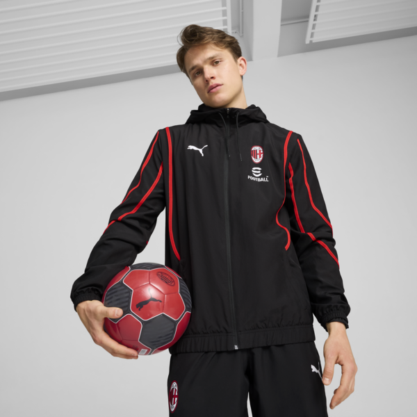 Campera pre-partido con capucha AC Milan para hombre, PUMA Black-For All Time Red, large-ARG
