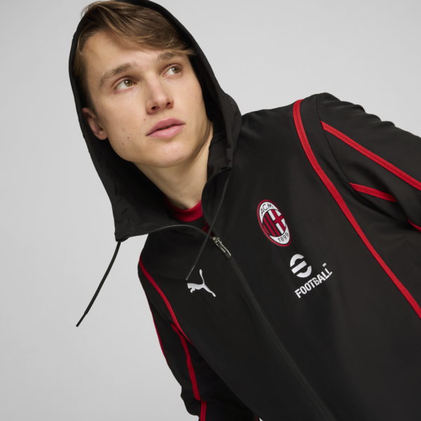 Campera pre-partido con capucha AC Milan para hombre, PUMA Black-For All Time Red, large-ARG