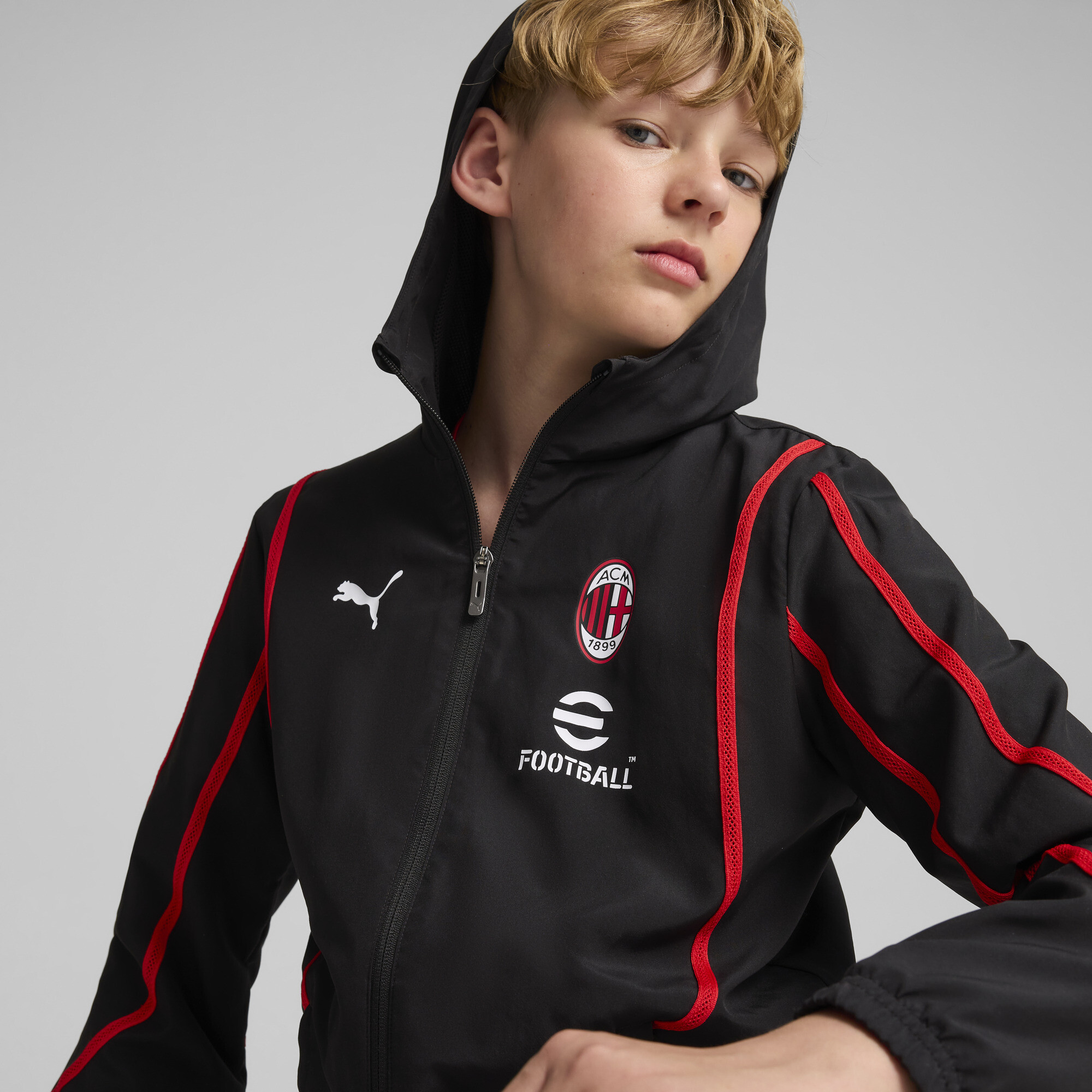 Puma AC Milan Pre-match Woven Jacket Youth, Black, Size 13-14Y, Clothing