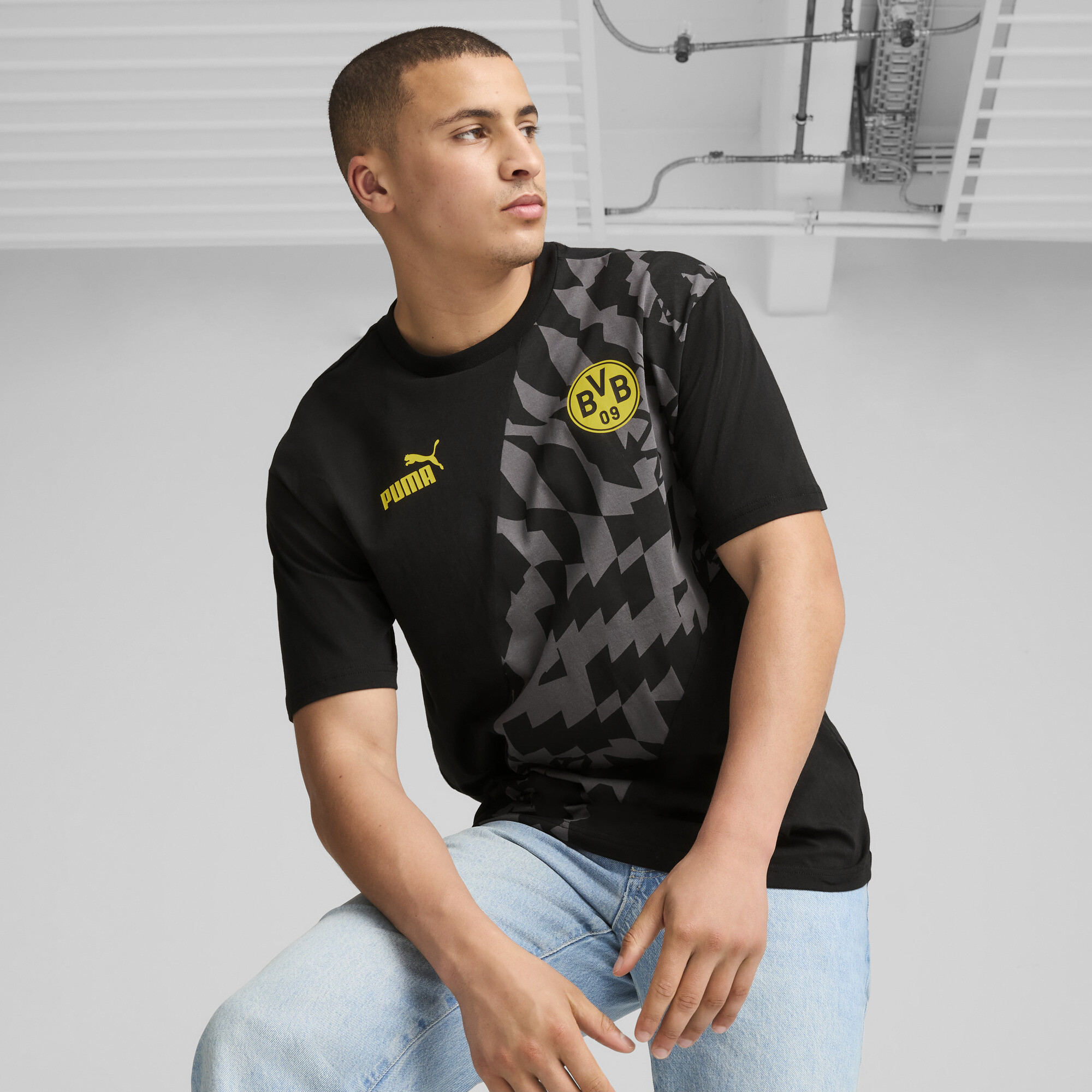 Puma Borussia Dortmund ftblCULTURE+ T-Shirt Herren | Mit Other Pattern | Black/Shadow Gray | Größe: S