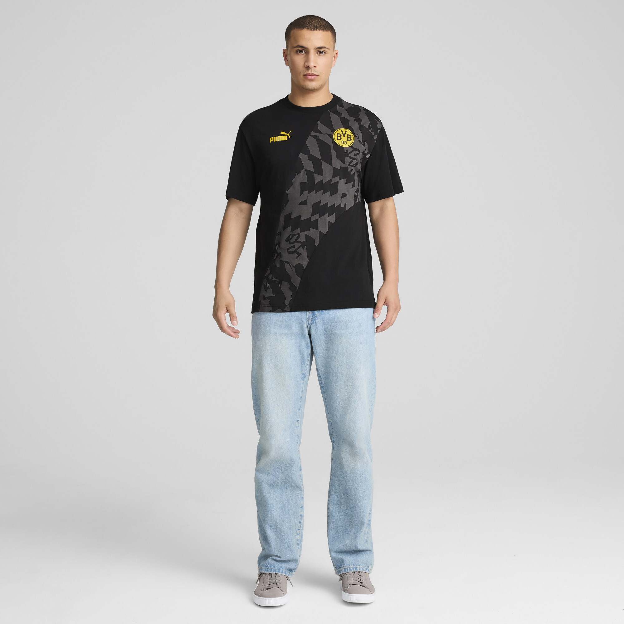 Borussia Dortmund ftblCULTURE+ T-shirt voor Heren, Zwart/Grijs, Maat S | PUMA