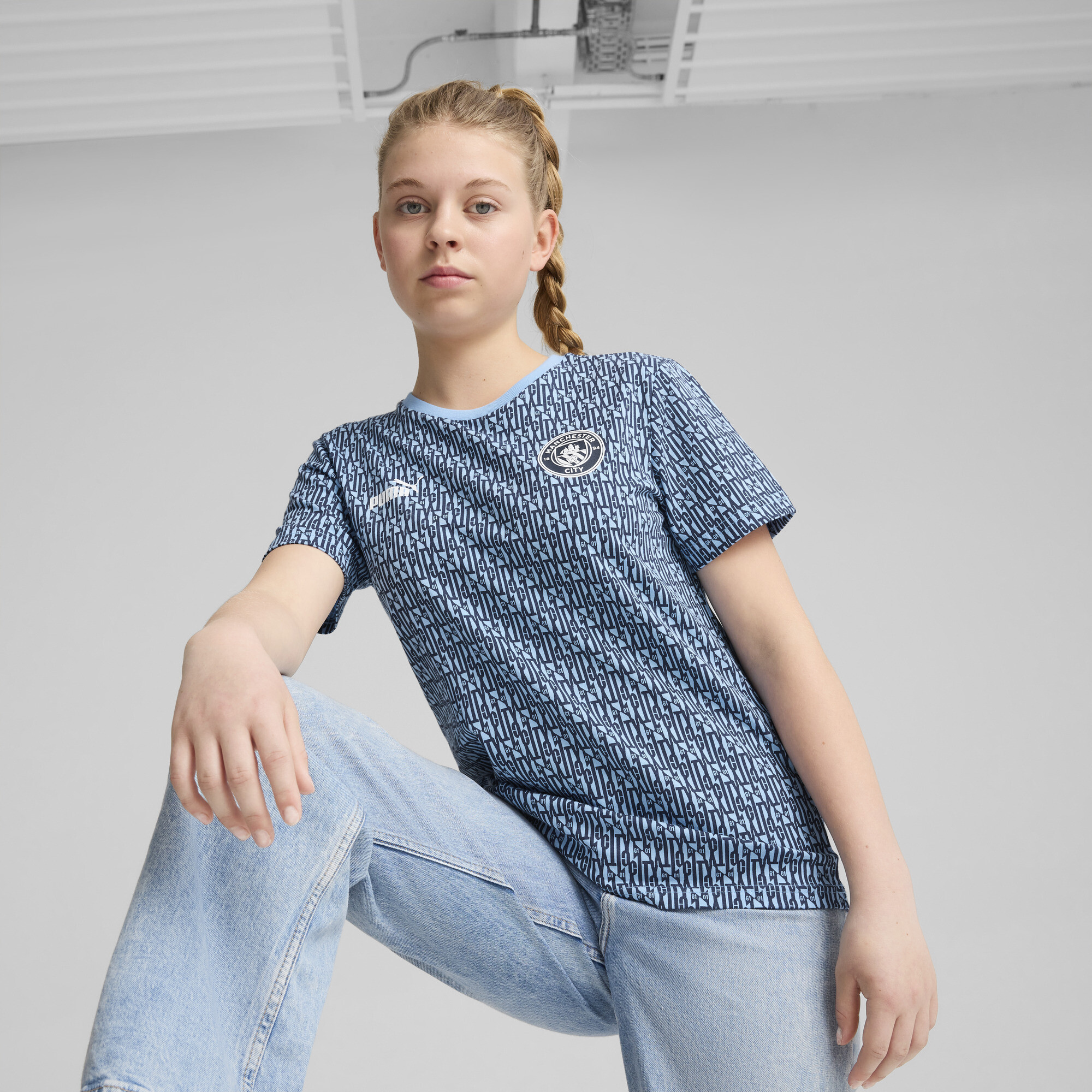 Puma Manchester City ftblCULTURE T-Shirt mit Allover-Print Teenager Für Für Kinder | Club Navy/Light Blue | Größe: 11-12...