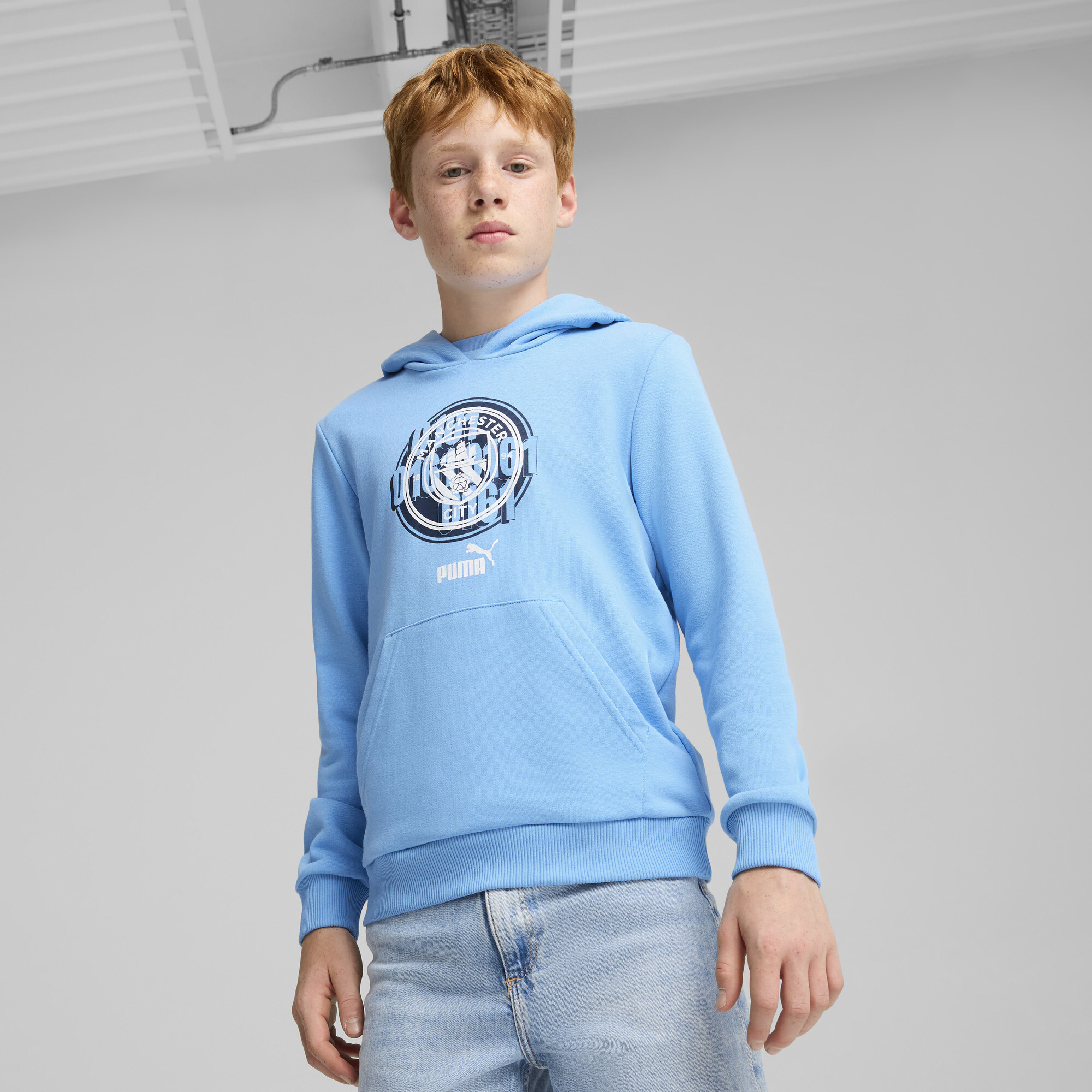 Puma Manchester City Ftbl CULTURE Hoodie Youth, Blue, Size 5-6Y, Clothing