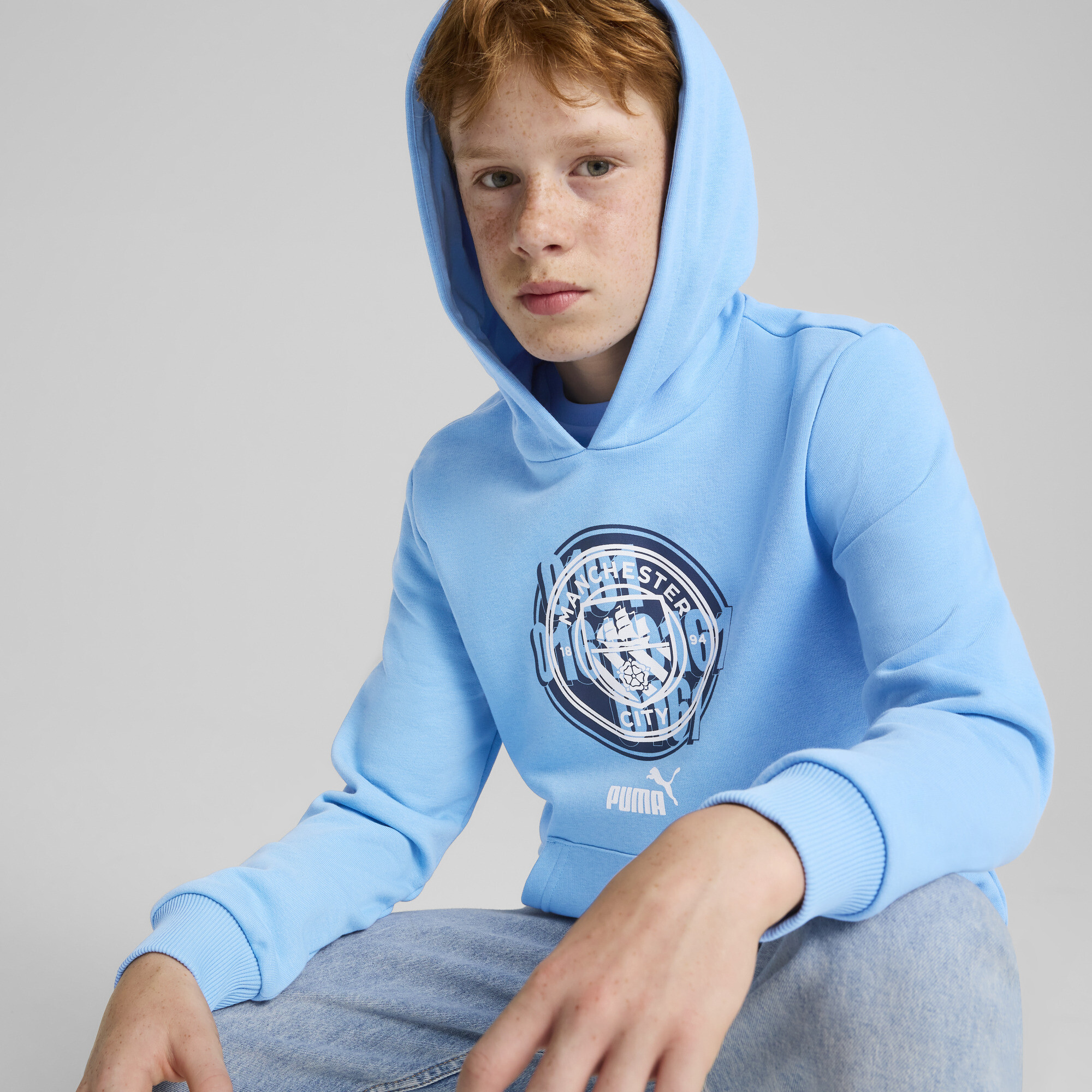 Puma Manchester City Ftbl CULTURE Hoodie Youth, Blue, Size 5-6Y, Clothing