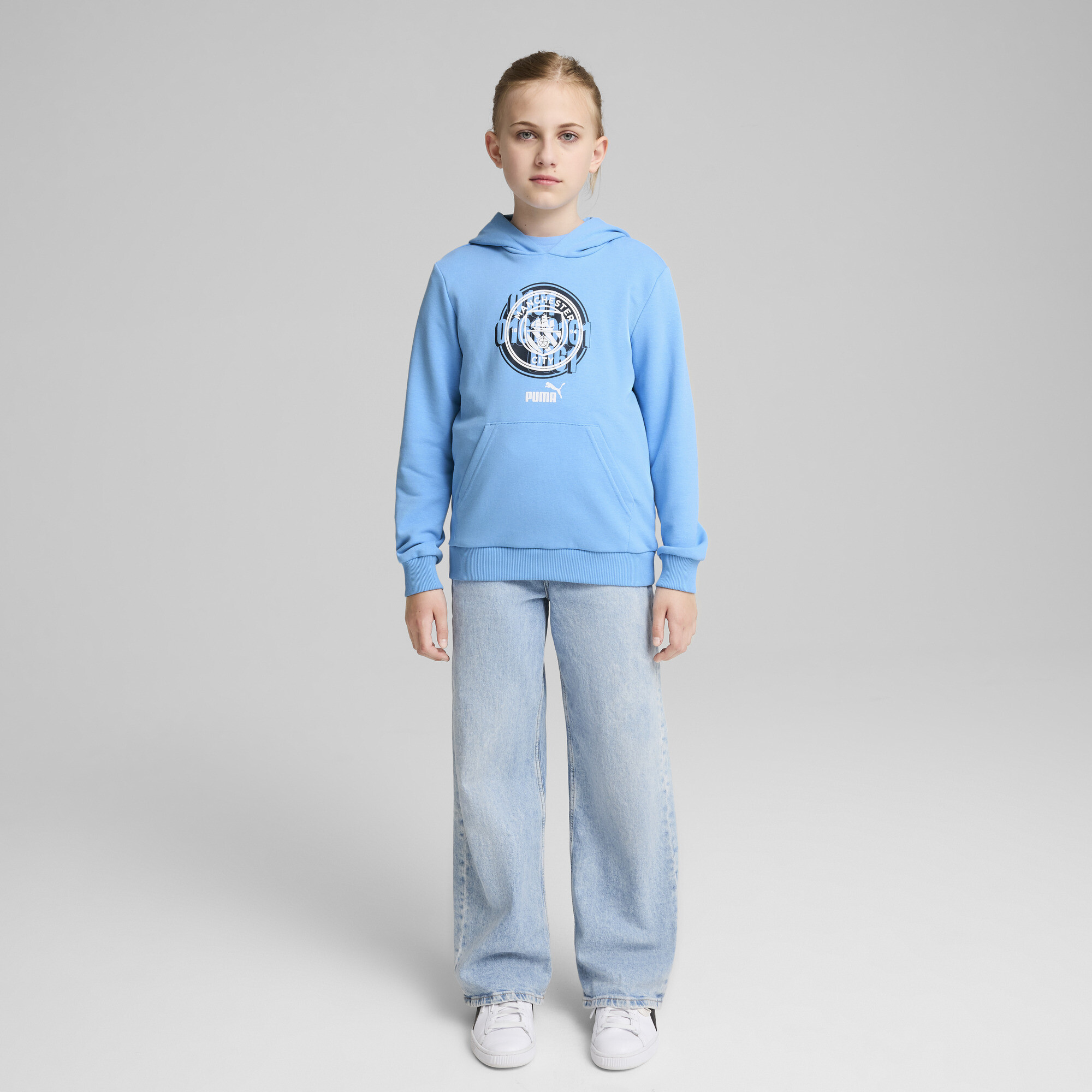 Puma Manchester City Ftbl CULTURE Hoodie Youth, Blue, Size 5-6Y, Clothing