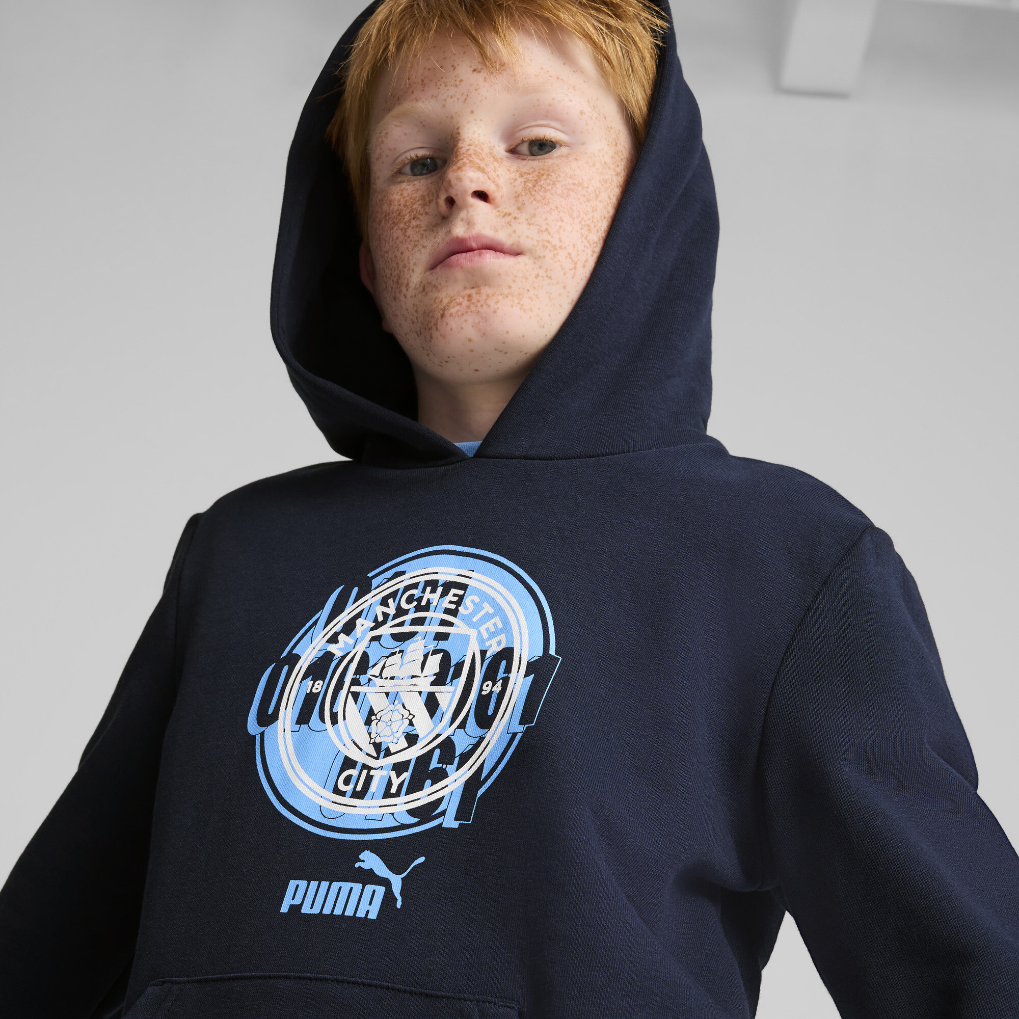 Puma Manchester City Ftbl CULTURE Hoodie Youth, Blue, Size 7-8Y, Clothing