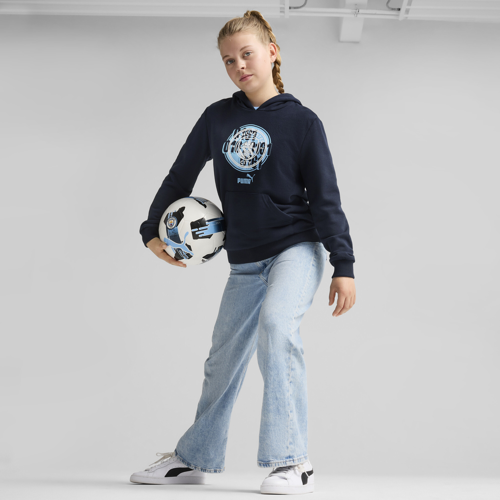 Puma Manchester City Ftbl CULTURE Hoodie Youth, Blue, Size 7-8Y, Clothing