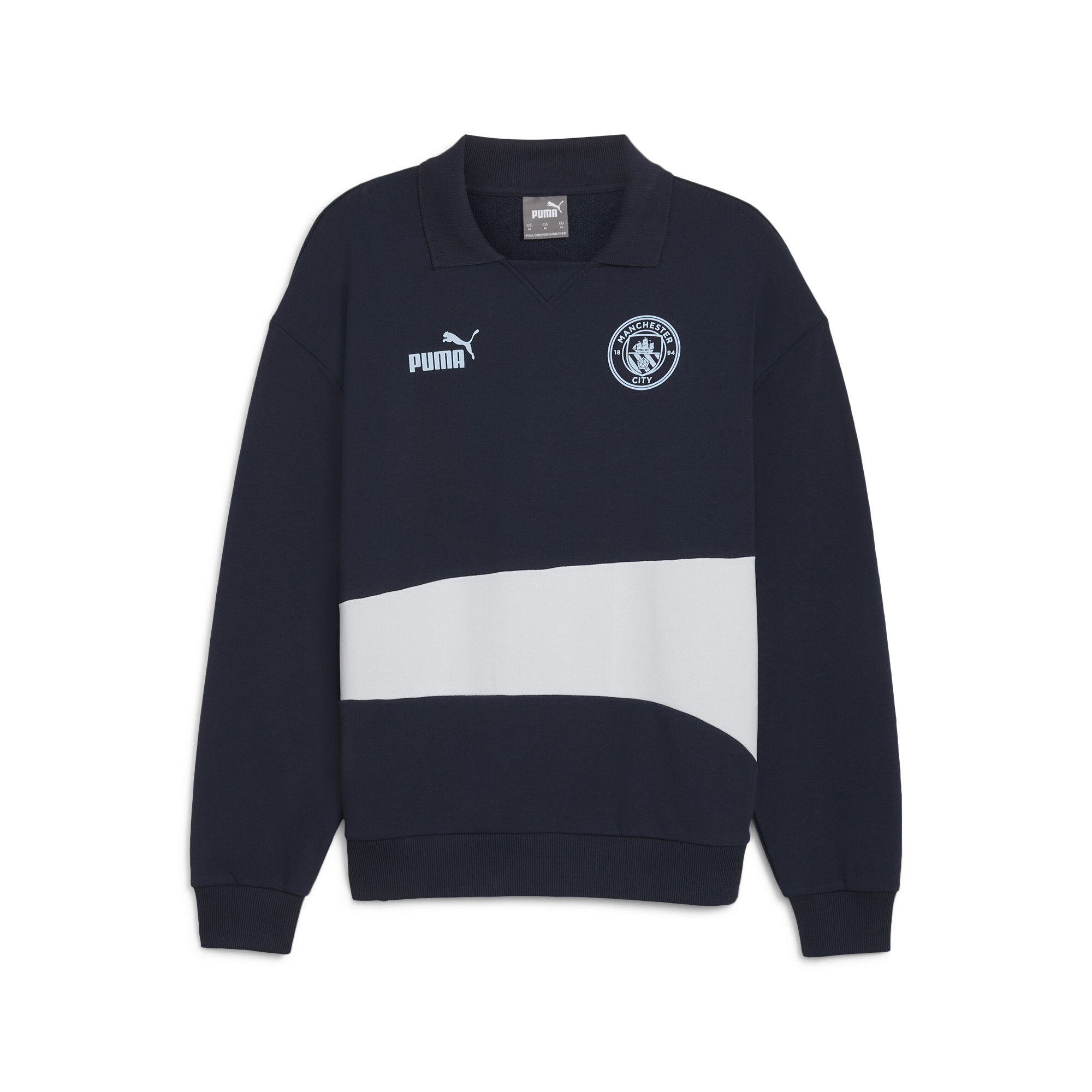 Puma Manchester City ftblCULTURE+ Sweat Drill Oberteil Herren | Mit Color Blocking | Club Navy/Silver Mist | Größe: L