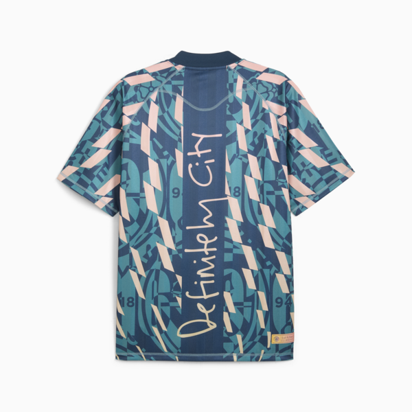 Remera retro Manchester City ftblSTATEMENT para hombre, Marine Blue-Turquoise Surf, large-ARG