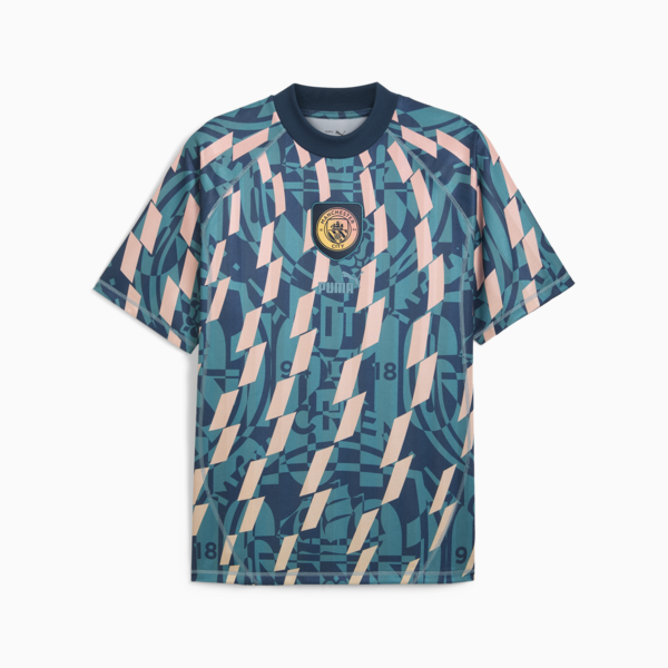 Remera retro Manchester City ftblSTATEMENT para hombre, Marine Blue-Turquoise Surf, large-ARG