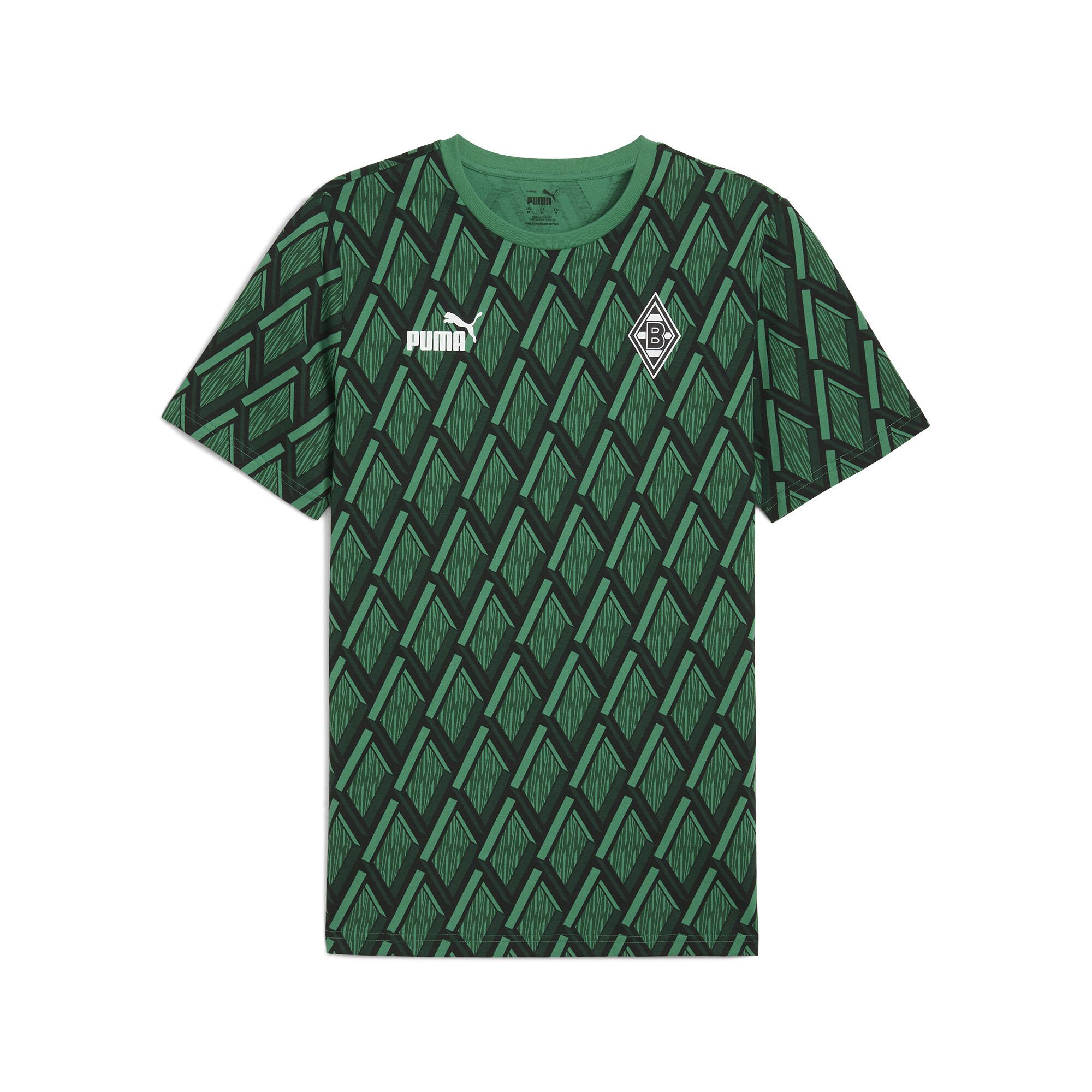 Men's Puma Borussia Mönchengladbach Ftbl CULTURE All-Over Print T-Shirt, Green, Size XL, Sport