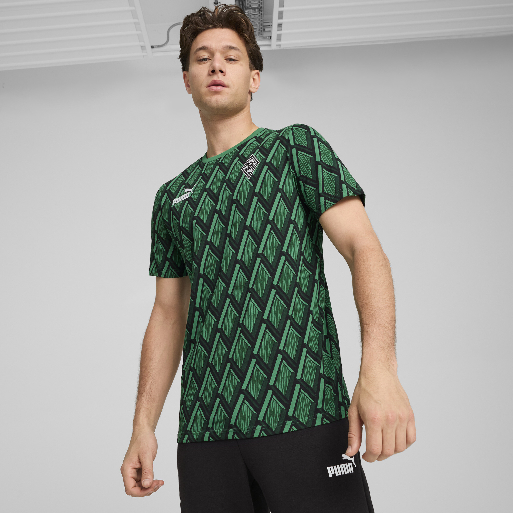 Men's Puma Borussia Mönchengladbach Ftbl CULTURE All-Over Print T-Shirt, Green, Size XL, Sport