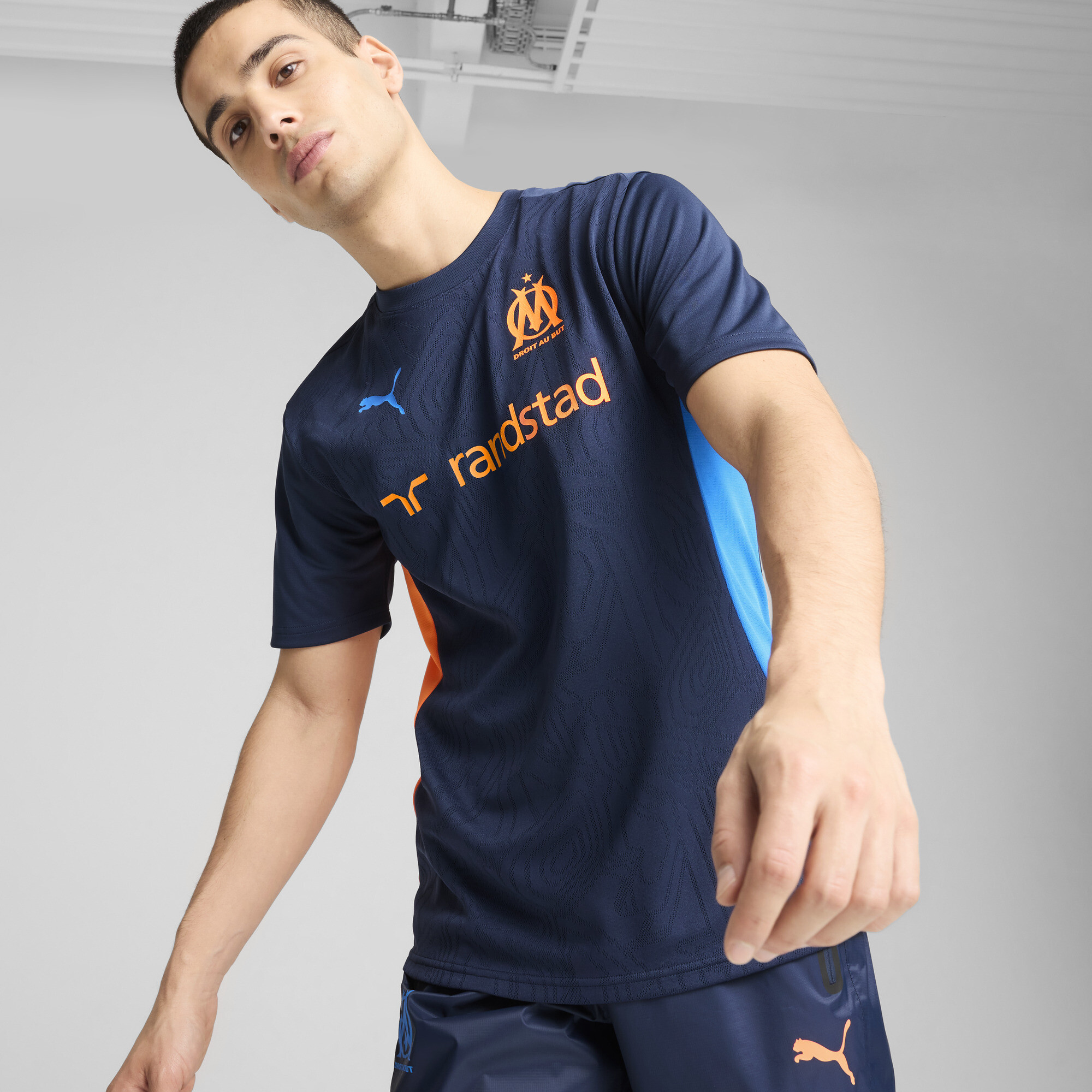 Puma Olympique de Marseille Trainingstrikot Herren | Mit Color Blocking | Club Navy/Orange Pes | Größe: M