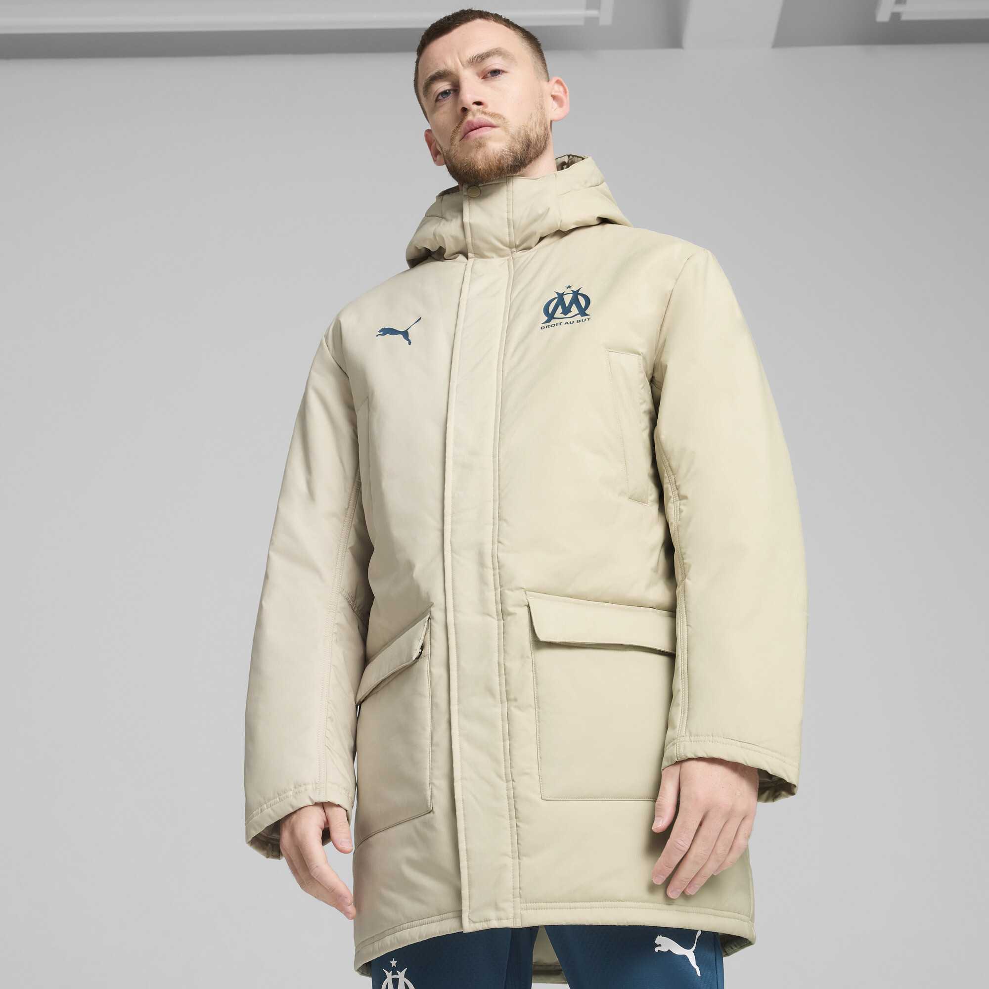 Puma Olympique de Marseille Winterjacke Herren | Mit Plain | Putty/Ocean Tropic | Größe: S