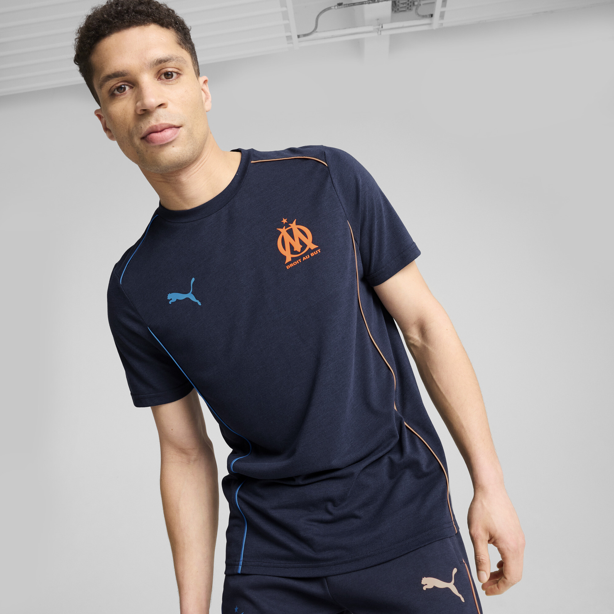 Puma Olympique de Marseille Casuals T-Shirt Herren | Mit Plain | Club Navy/Orange Pes/Ultra Blue | Größe: XXL