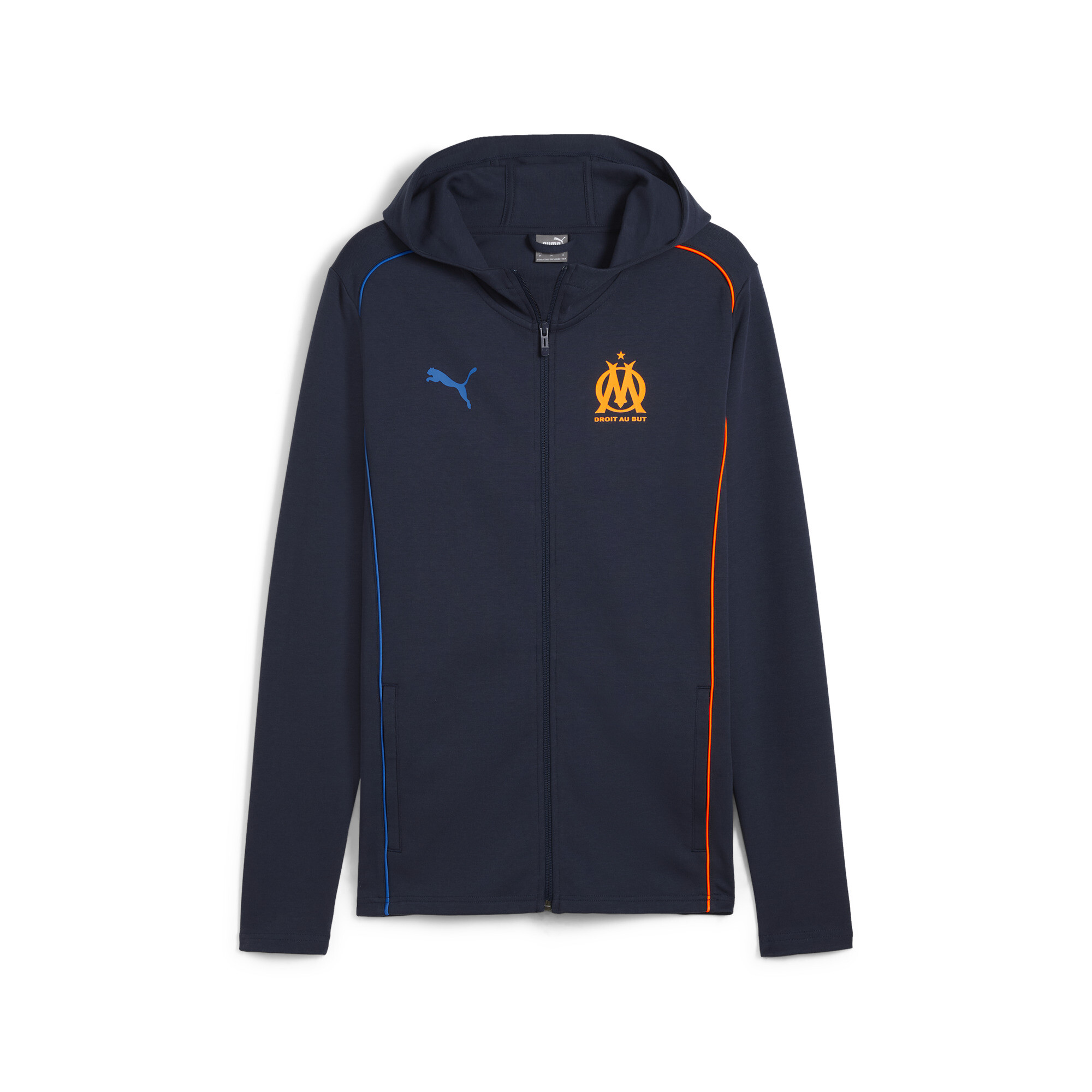 Puma Olympique de Marseille Casuals Kapuzenjacke Herren | Mit Plain | Club Navy/Orange Pes/Ultra Blue | Größe: XS