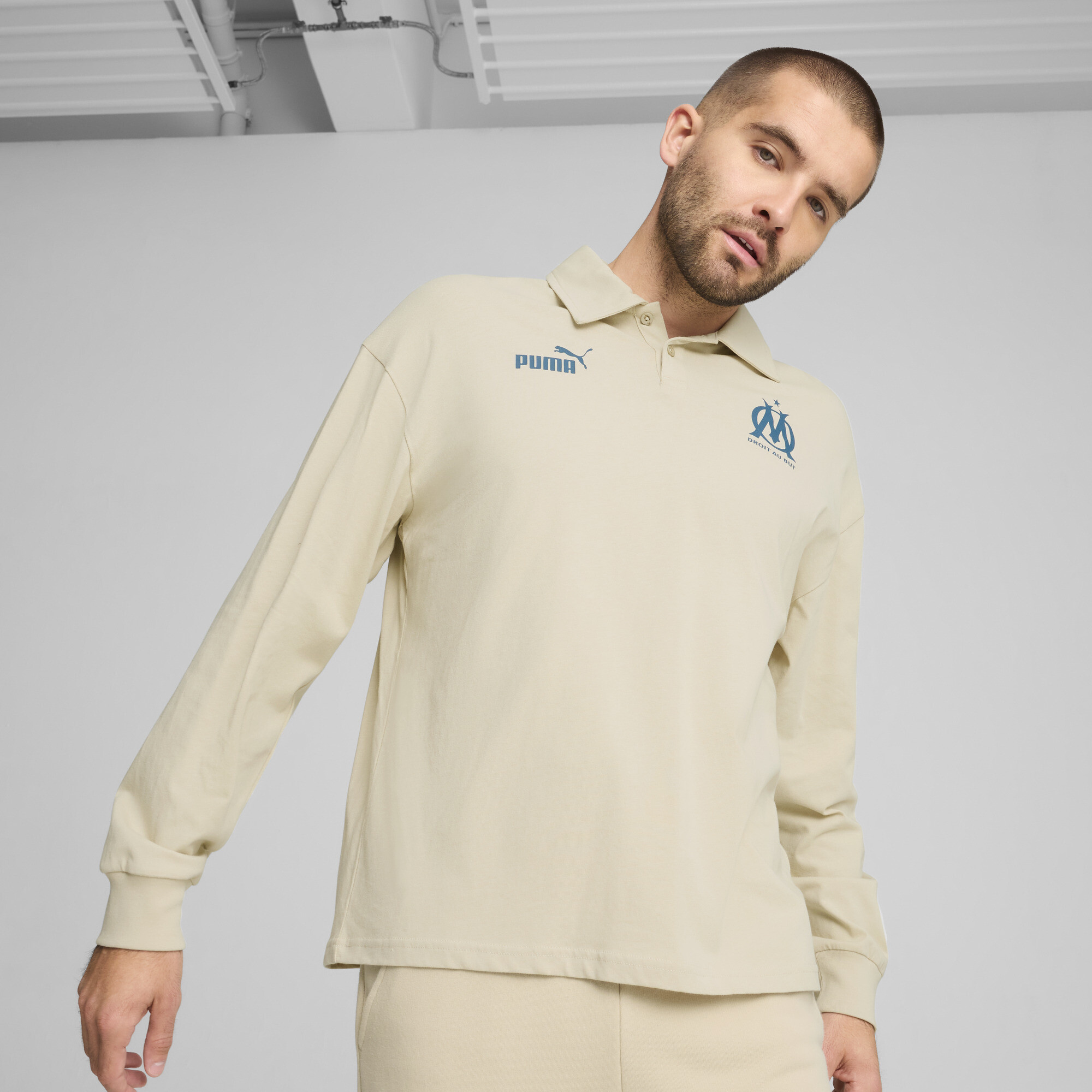 Puma Olympique de Marseille ftblCULTURE+ Langarm-Polo Herren | Putty/Ocean Tropic | Größe: XXL