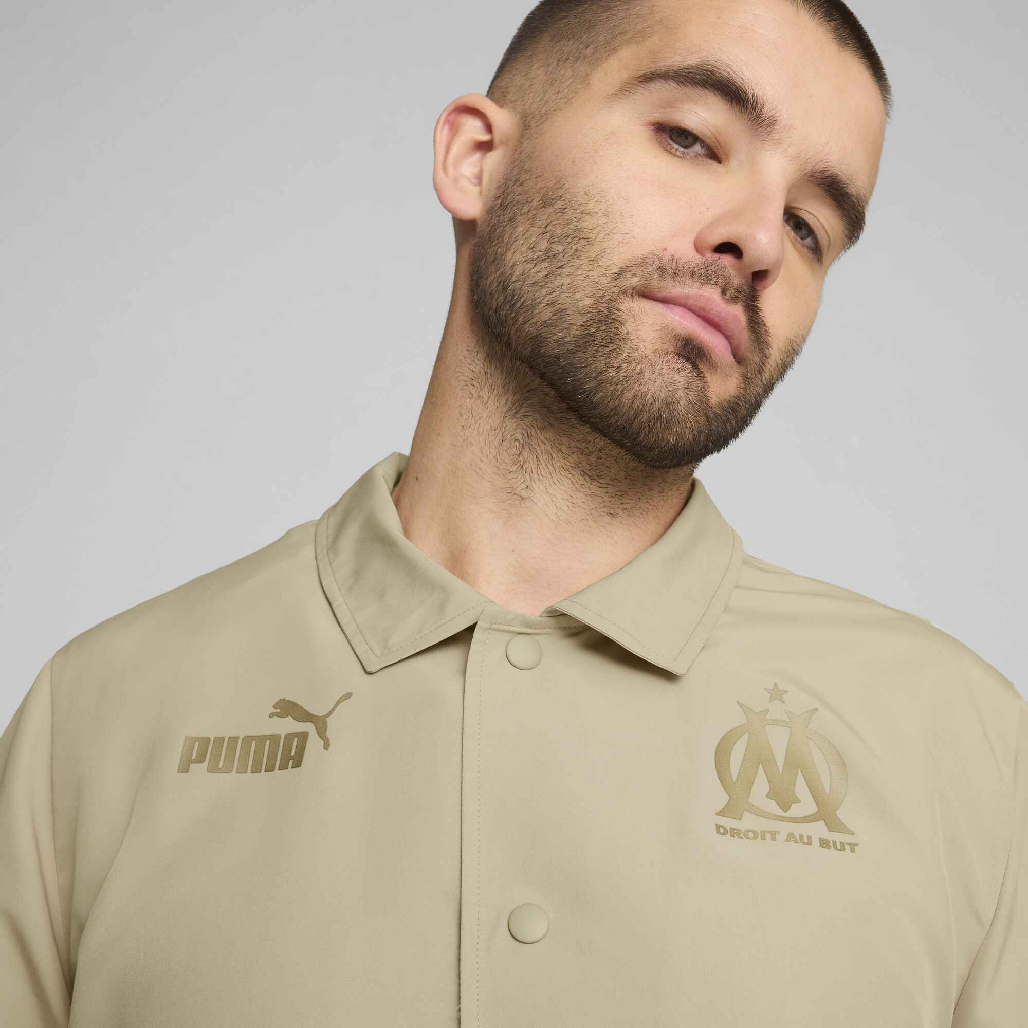 Men's Puma Olympique De Marseille Ftbl CULTURE+ Coach Jacket, Beige, Size L, Clothing