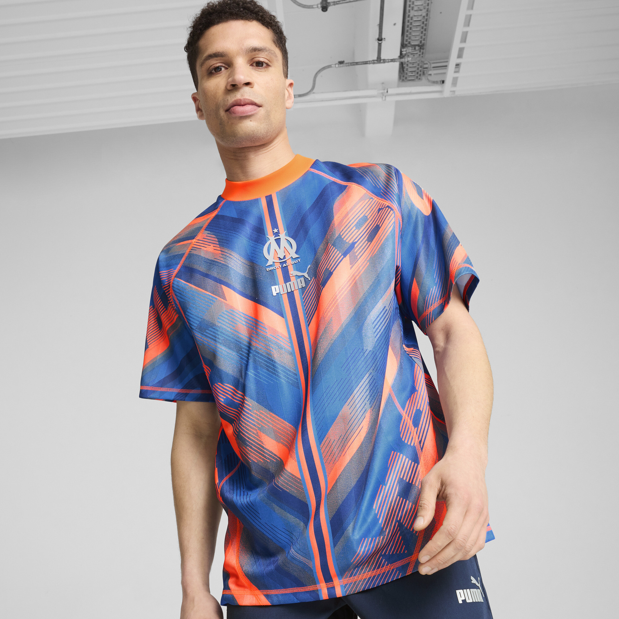 Puma Olympique de Marseille ftblSTATEMENT Retro-Trikot Herren | Mit Other Pattern | Orange Pes/Racing Blue | Größe: L