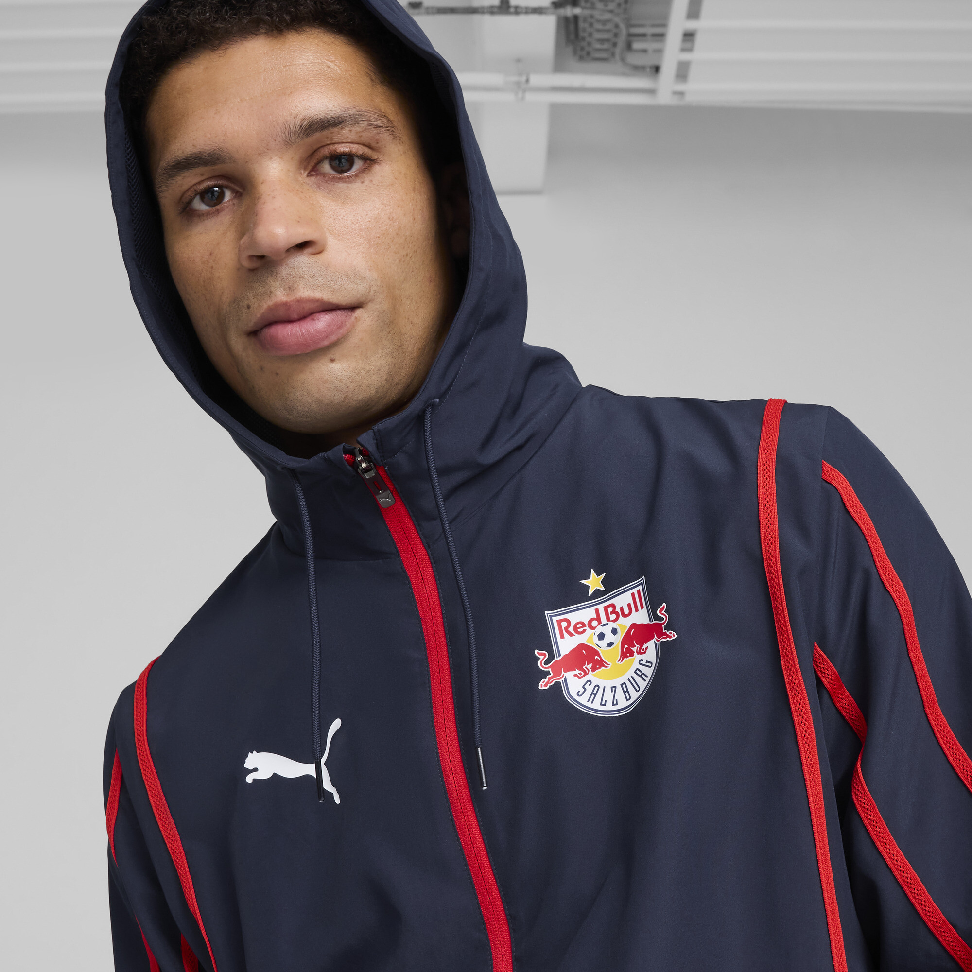 Men's Puma FC Red Bull Salzburg Pre-match Woven Jacket, Blue, Size XS, Clothing