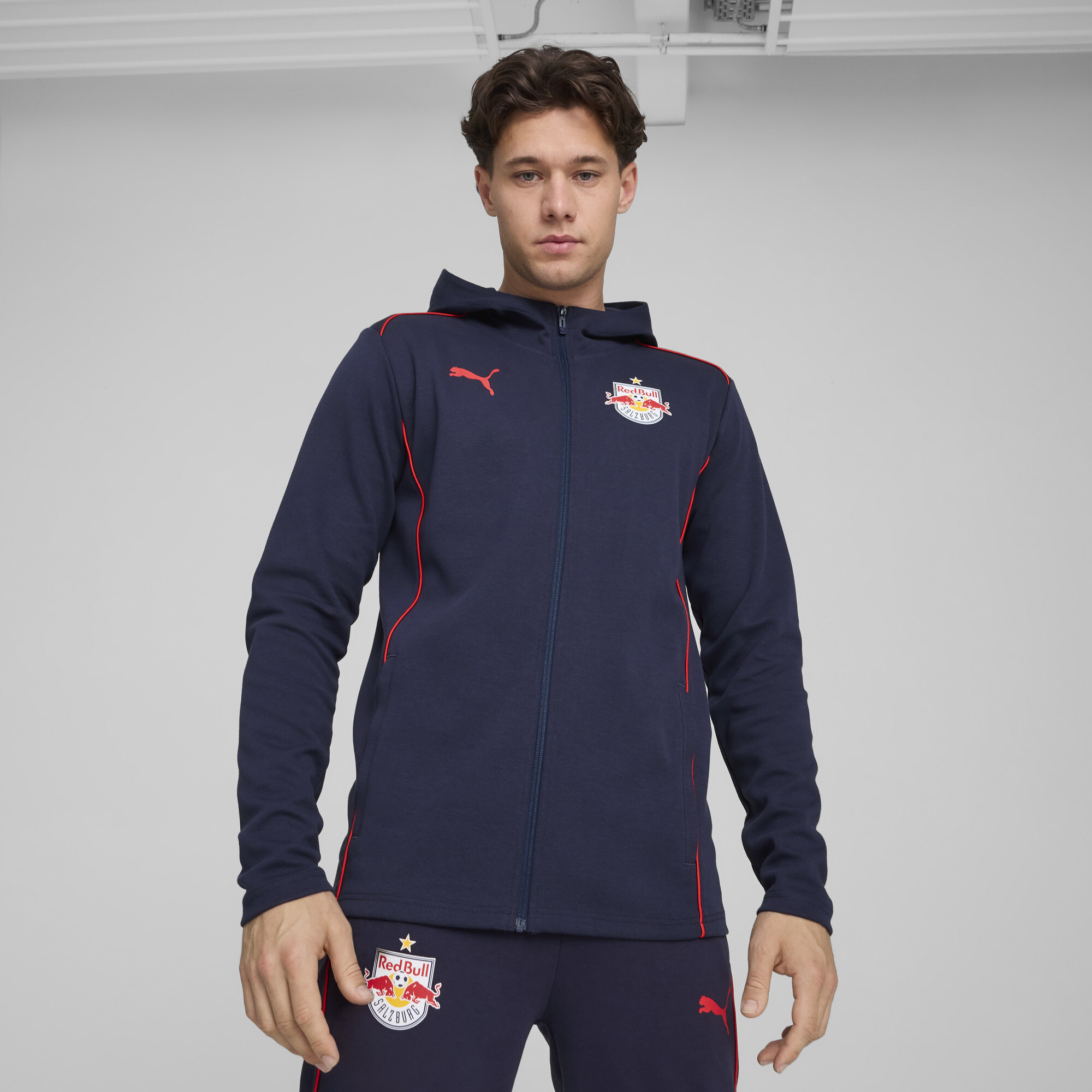 Puma FC Red Bull Salzburg Casuals Kapuzenjacke Herren | Mit Other Pattern | Navy/Red | Größe: L