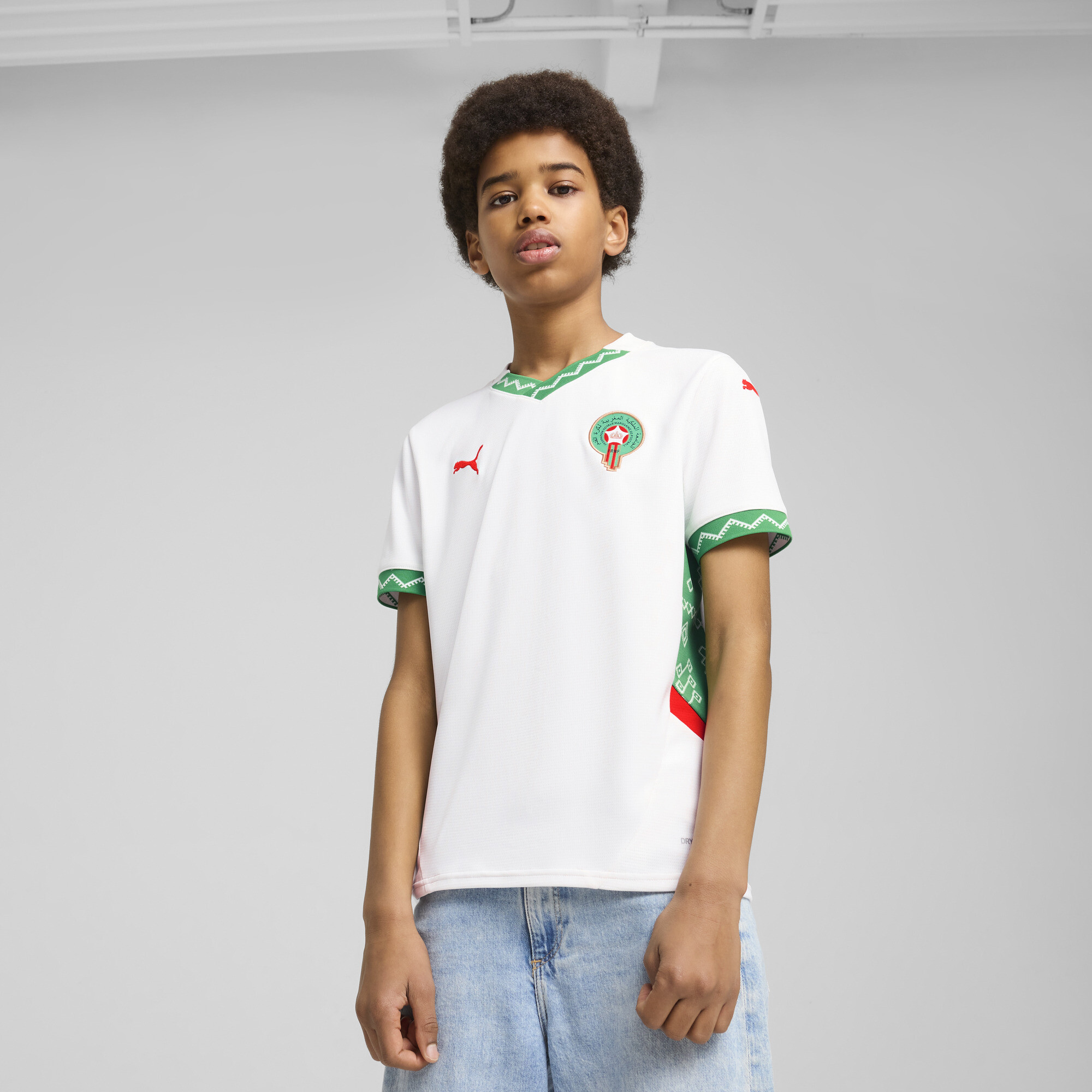 Puma Marokko 2025 Auswärtstrikot Teenager Für Für Kinder | Mit Color Blocking | White/Fast Green/Red | Größe: 13-14Y