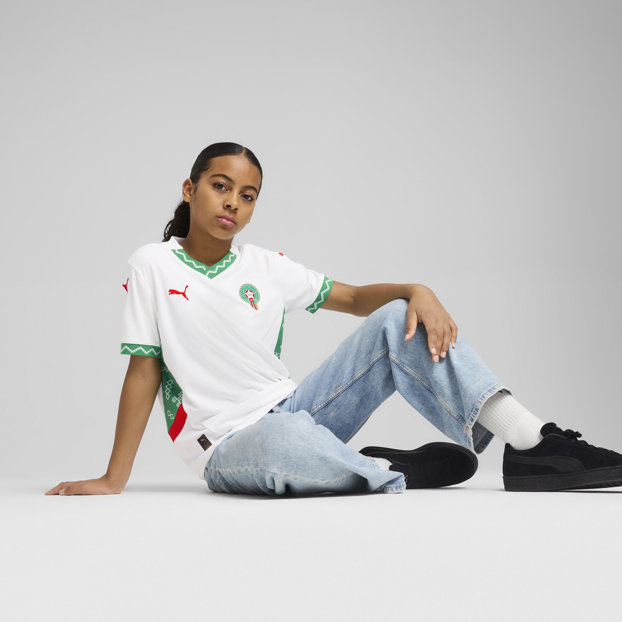 PUMA Morocco 2025 Away Jersey In White, Size 13-14 Youth, Polyester