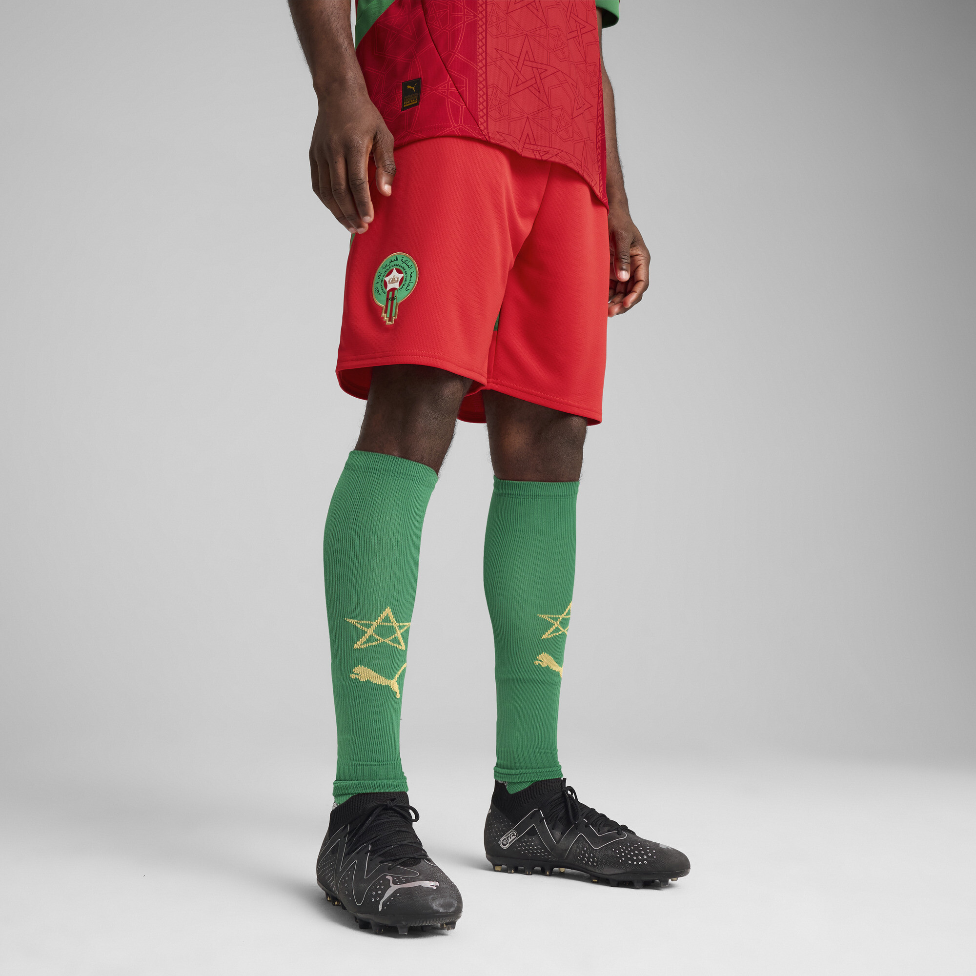 Puma Marokko 2025 Shorts Herren | Mit Plain | Red/Archive Green | Größe: L