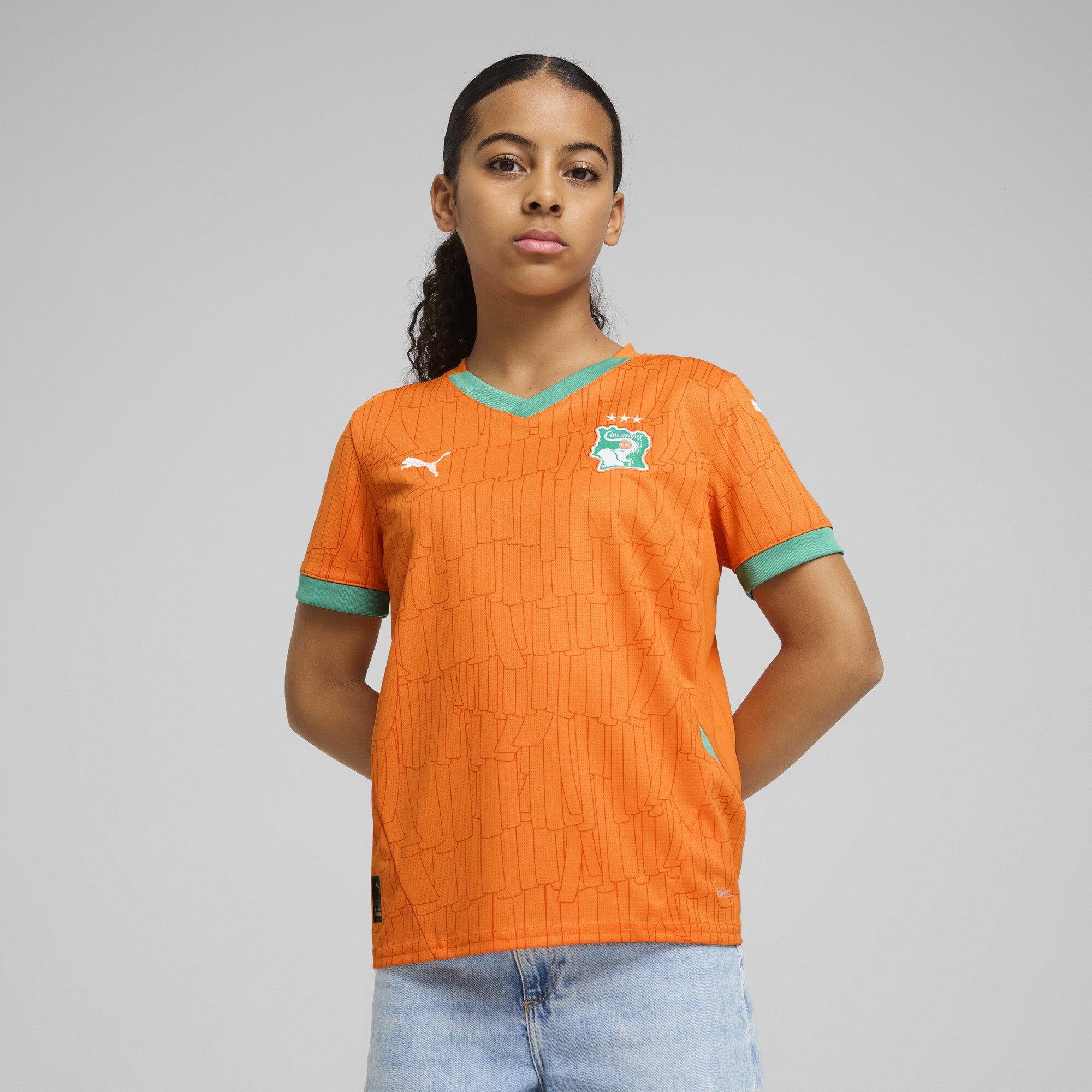 Puma Elfenbeinküste 2025 Heimtrikot Teenager Für Für Kinder | Mit Print | Rickie Orange/Jade Frost | Größe: 9-10Y