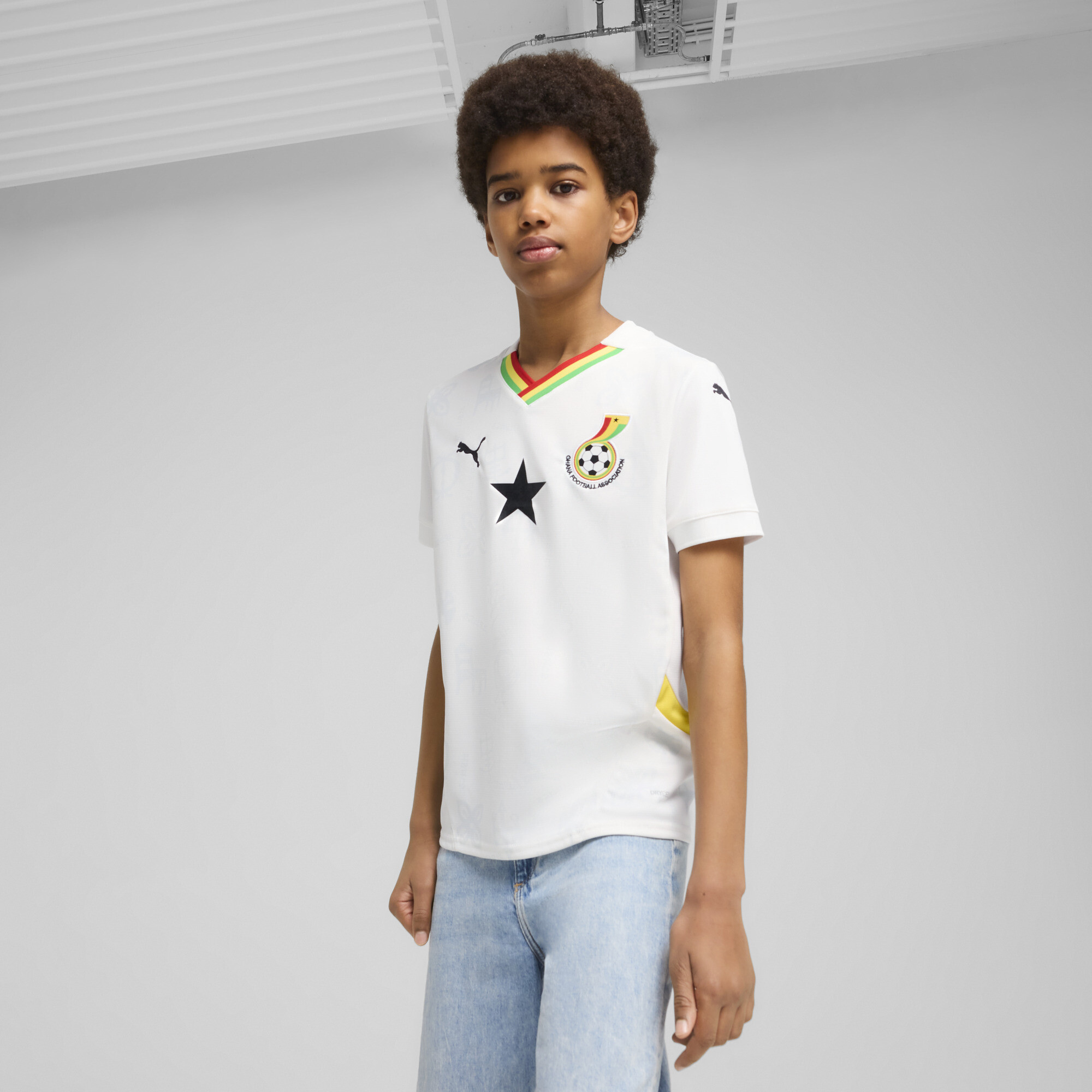 Puma Ghana 2025 Heimtrikot Teenager Für Für Kinder | Mit Print | White/Pelé Yellow | Größe: 15-16Y