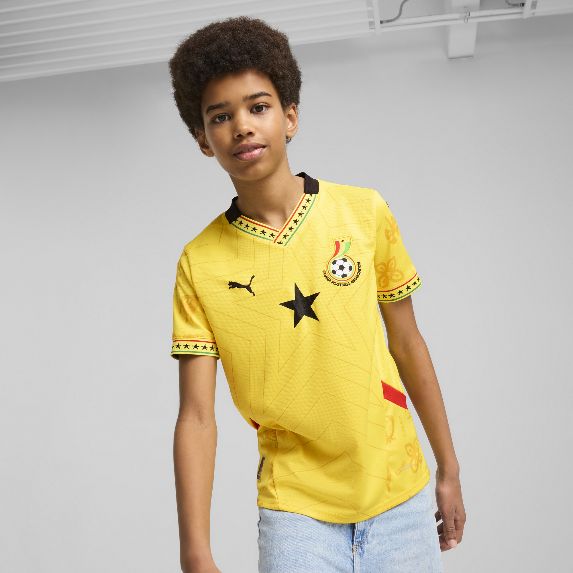 Puma Ghana 2025 Auswärtstrikot Teenager Für Für Kinder | Mit Print | Pelé Yellow/Black | Größe: 15-16Y