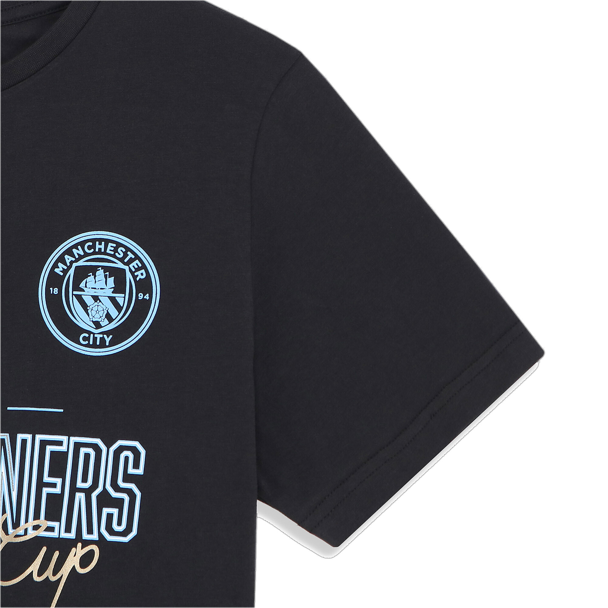 PUMA Manchester City 22/23 Domestic Cup Champions T-Shirt In Black, Size 5-6 Youth