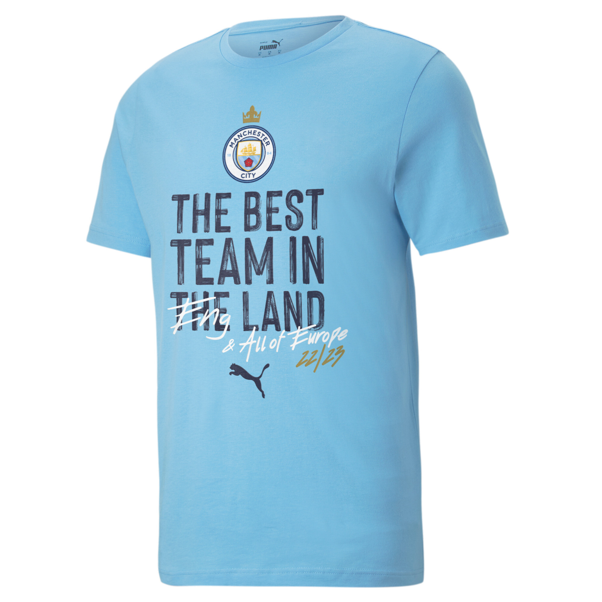 Men's Puma Manchester City 22/23 CL Champions Youth T-Shirt, Blue, Size 9-10Y, Clothing