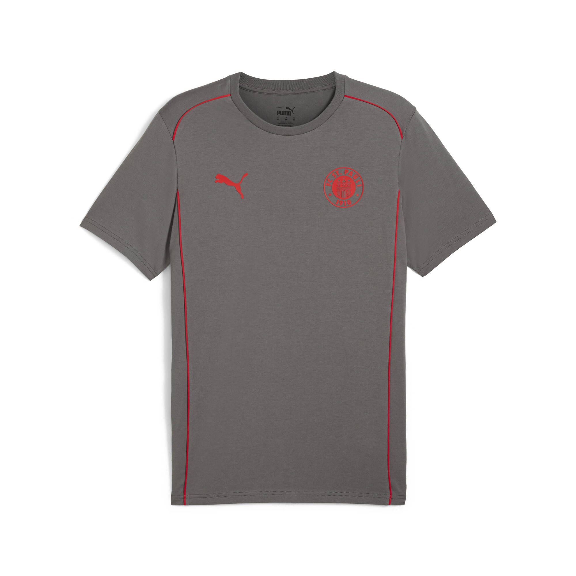 Puma FC St. Pauli Casuals T-Shirt Herren | Mit Plain | Flat Medium Gray/Red | Größe: S