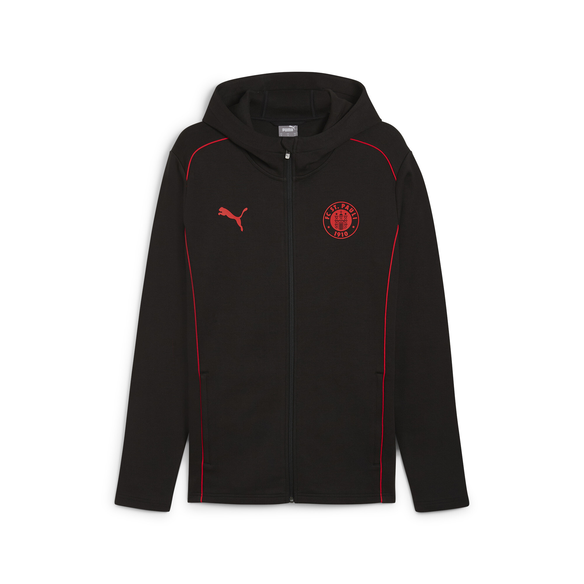 Puma FC St. Pauli Casuals Kapuzenjacke Herren | Mit Plain | Black/Red | Größe: S