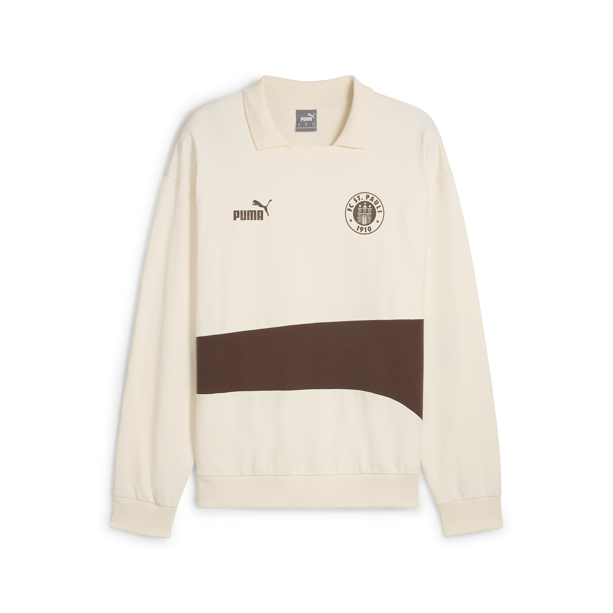 Puma FC St. Pauli ftblCULTURE+ Drill Sweat-Top Herren | Mit Plain | Sugared Almond/Espresso Brown | Größe: S