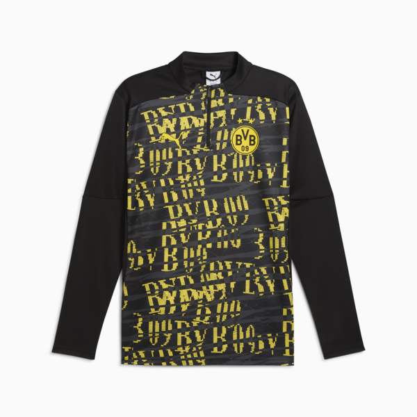 Borussia Dortmund Pre-match Quarter-Zip Top Men, PUMA Black-Faster Yellow, large-ZAF