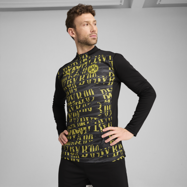 Remera pre-partido con cierre Borussia Dortmund para hombre, PUMA Black-Faster Yellow, large-ARG
