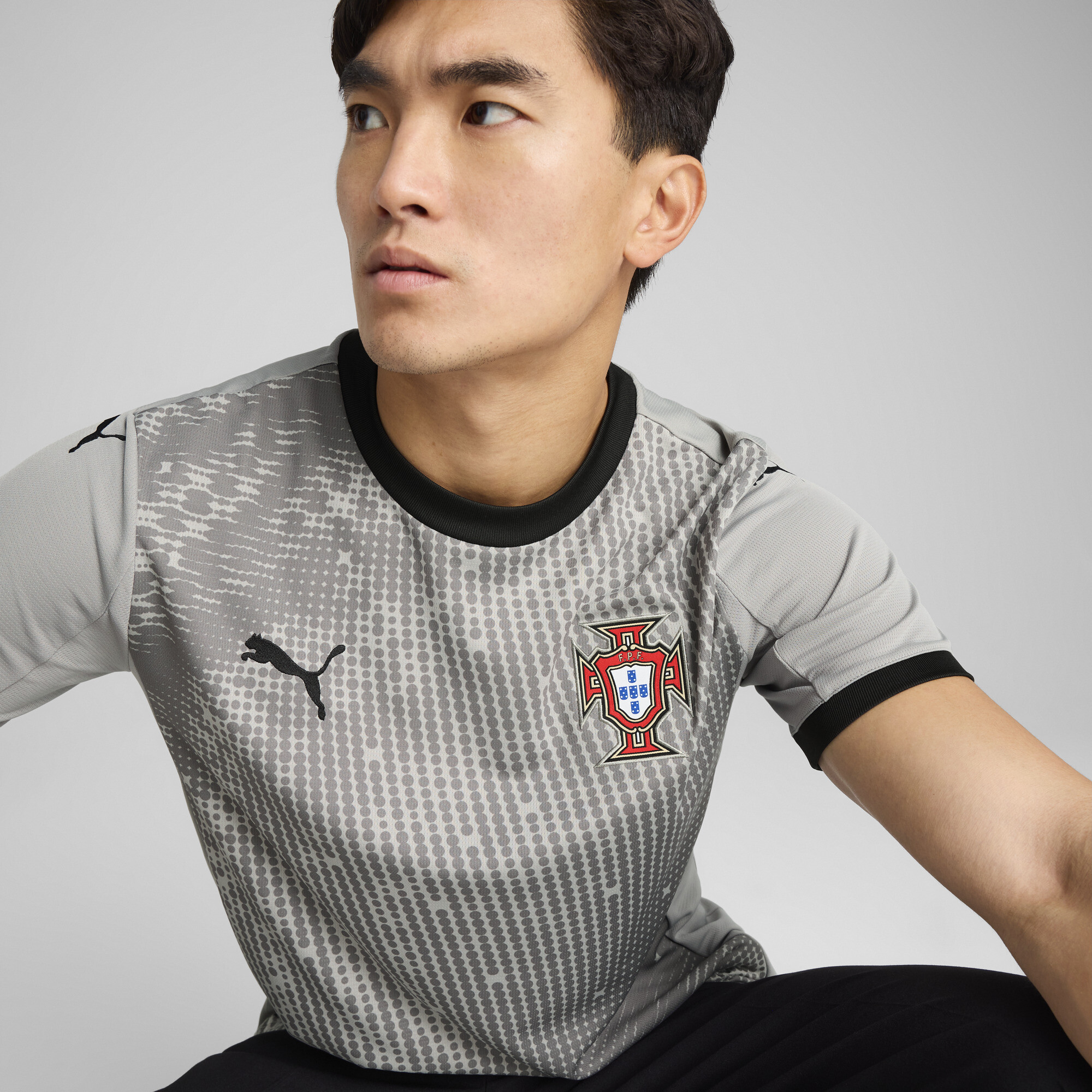 PUMA Portugal 2025 keepersshirt met korte mouwen voor Heren, Zwart/Grijs