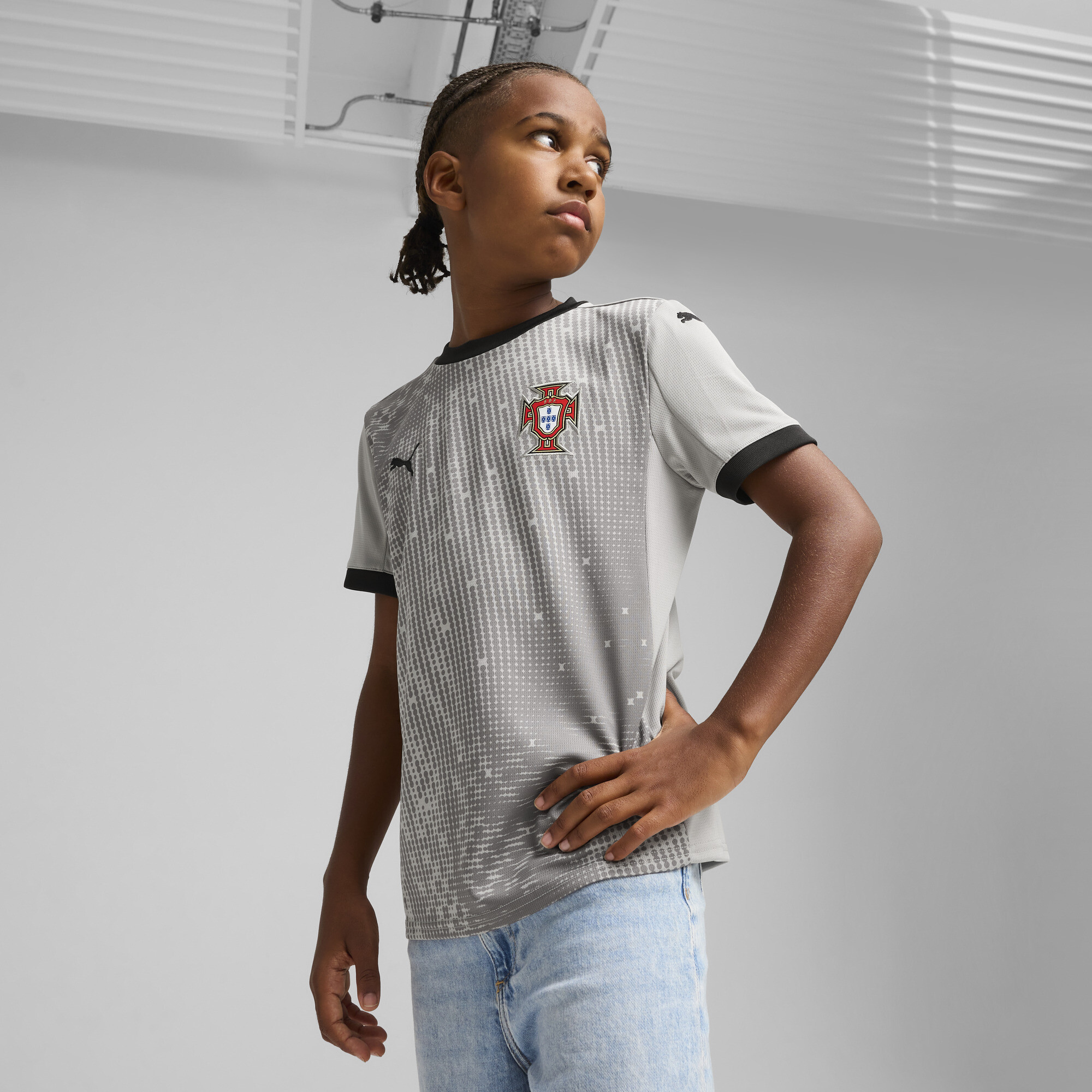 Puma Portugal 2025 Kurzärmliges Torwarttrikot Teenager Für Für Kinder | Mit Print | Smokey Gray/Black | Größe: 13-14Y