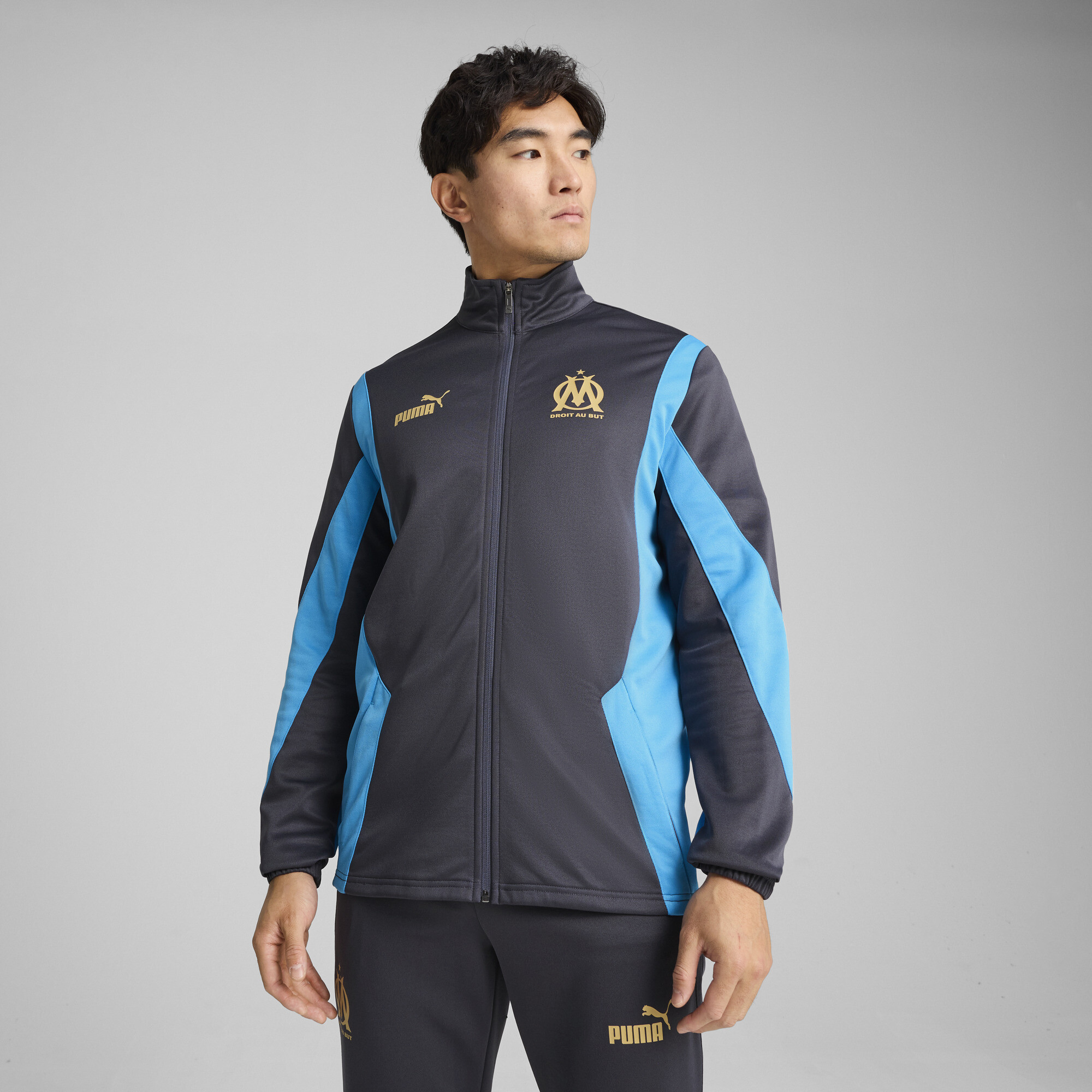 Puma Olympique de Marseille ftblNRGY+ Kapuzenjacke Herren | Galactic Gray/Gold | Größe: 3XL