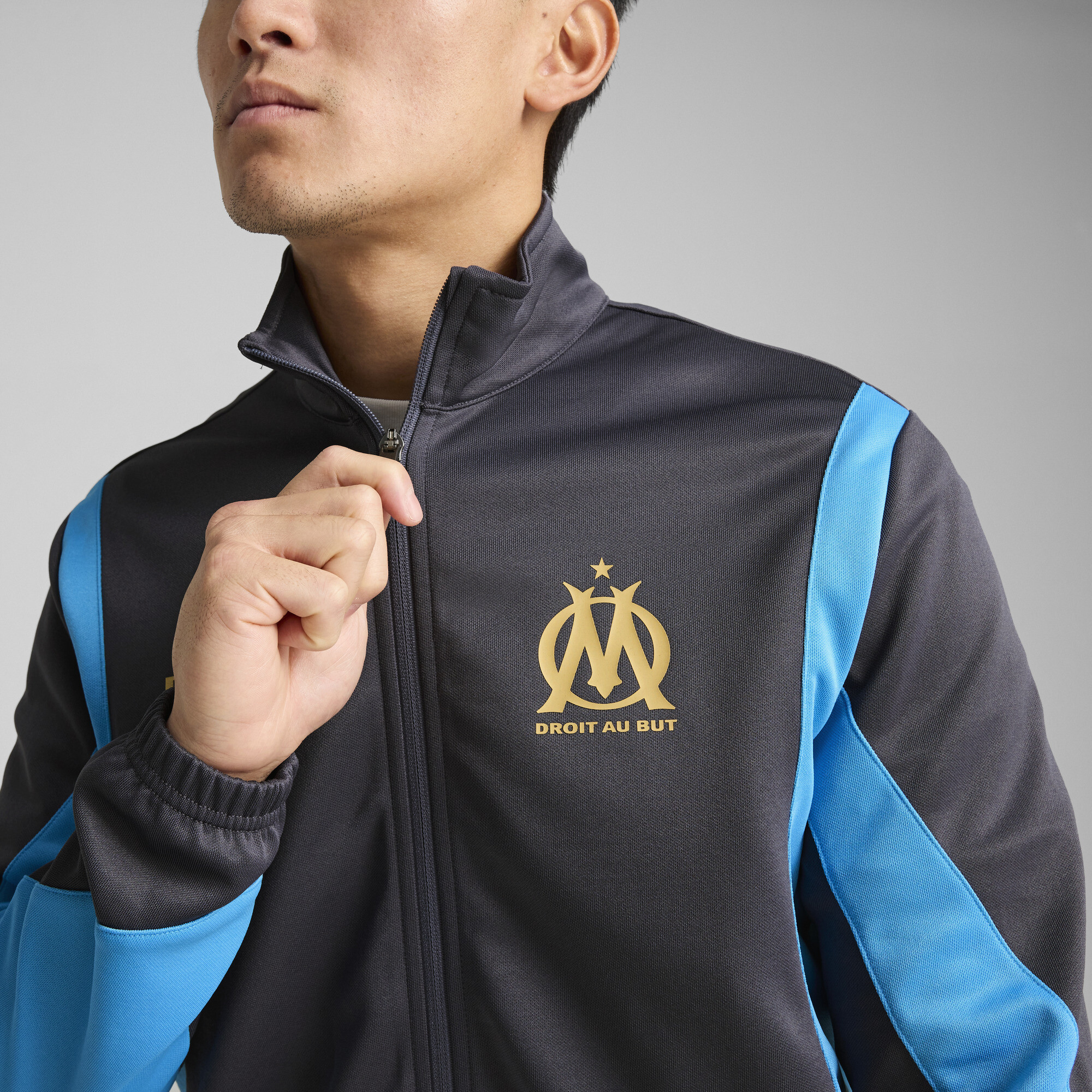 Men's Puma Olympique De Marseille Ftbl NRGY+ Full Zip Jacket, Gray, Size S, Clothing