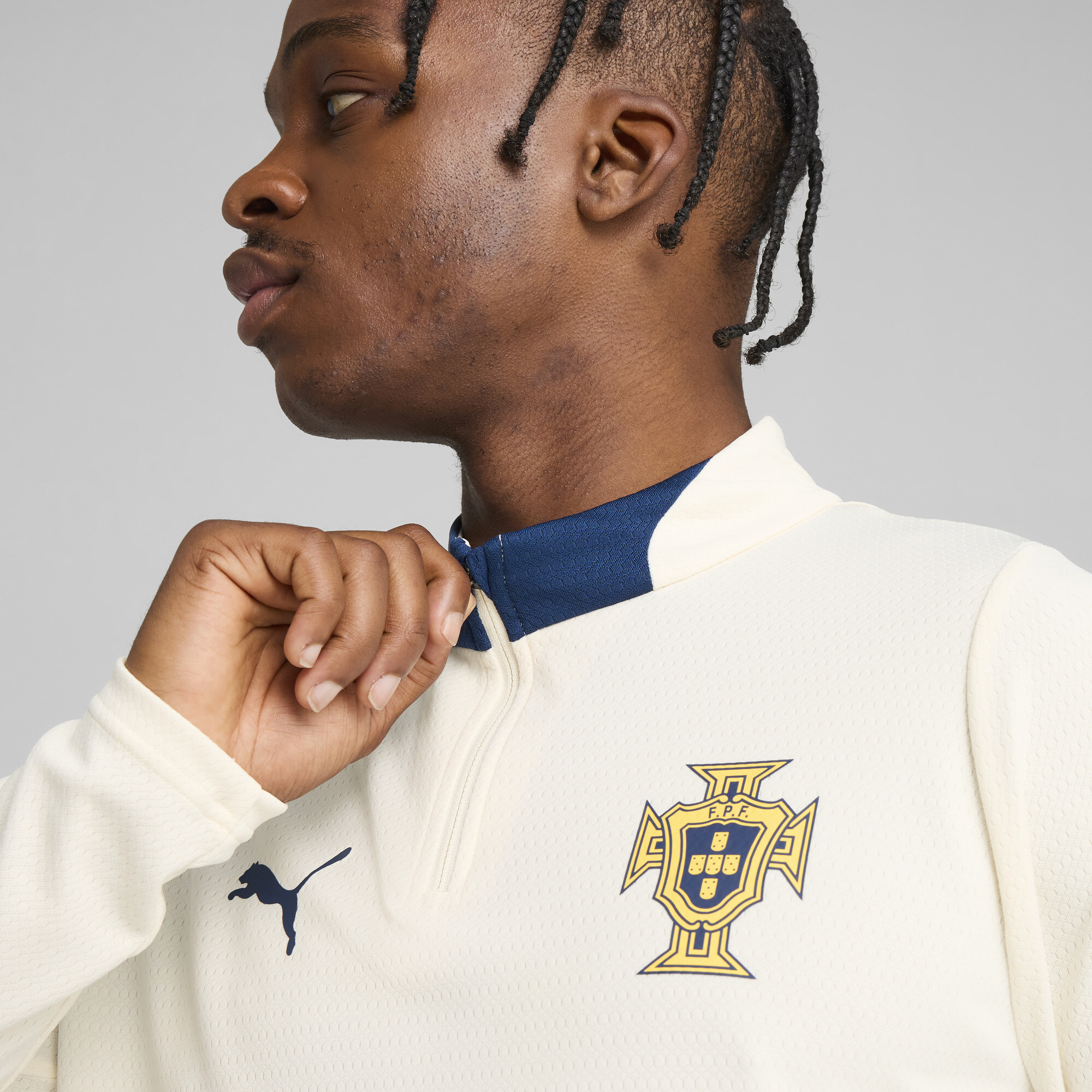 PUMA Portugal trainingstop met kwartrits voor Heren, Blauw/Rood/Bruin, Maat 3XL thumbnail 7