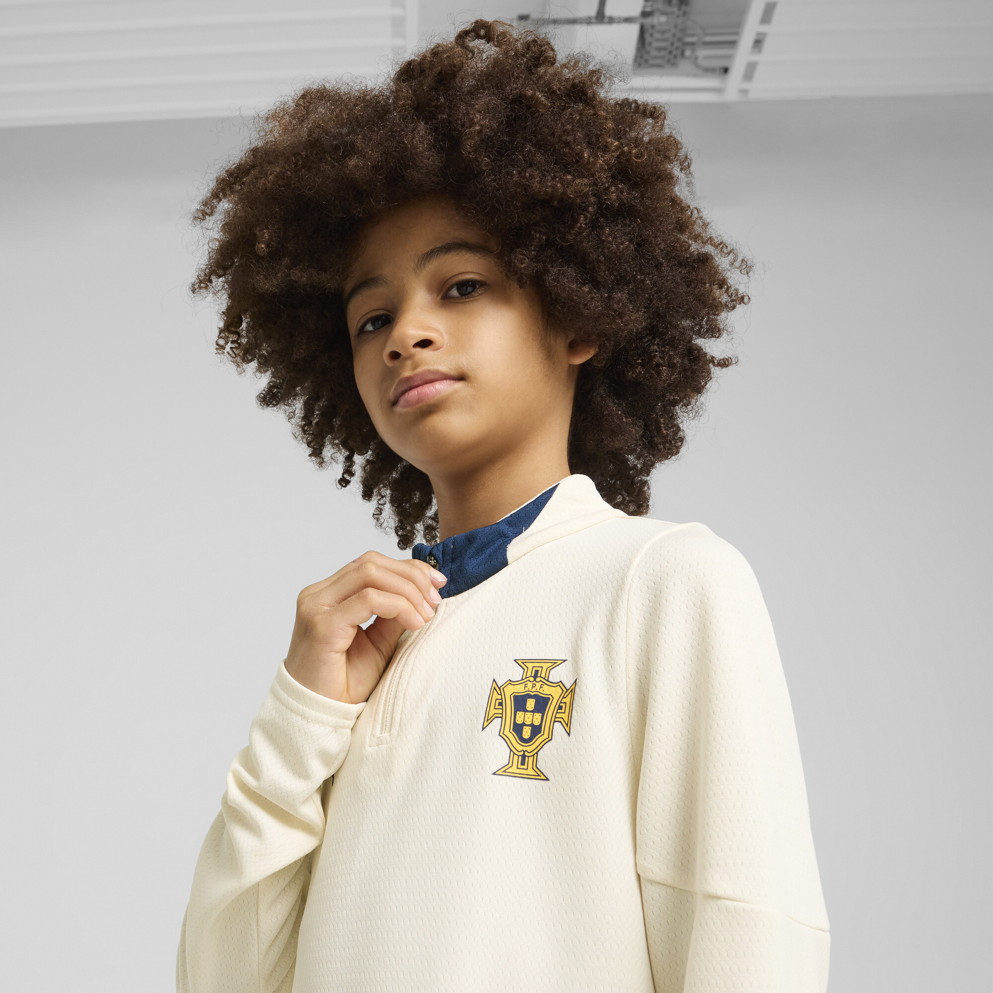 PUMA Portugal trainingstop met kwartrits, Blauw/Rood/Bruin, Maat 11-12Y thumbnail 6