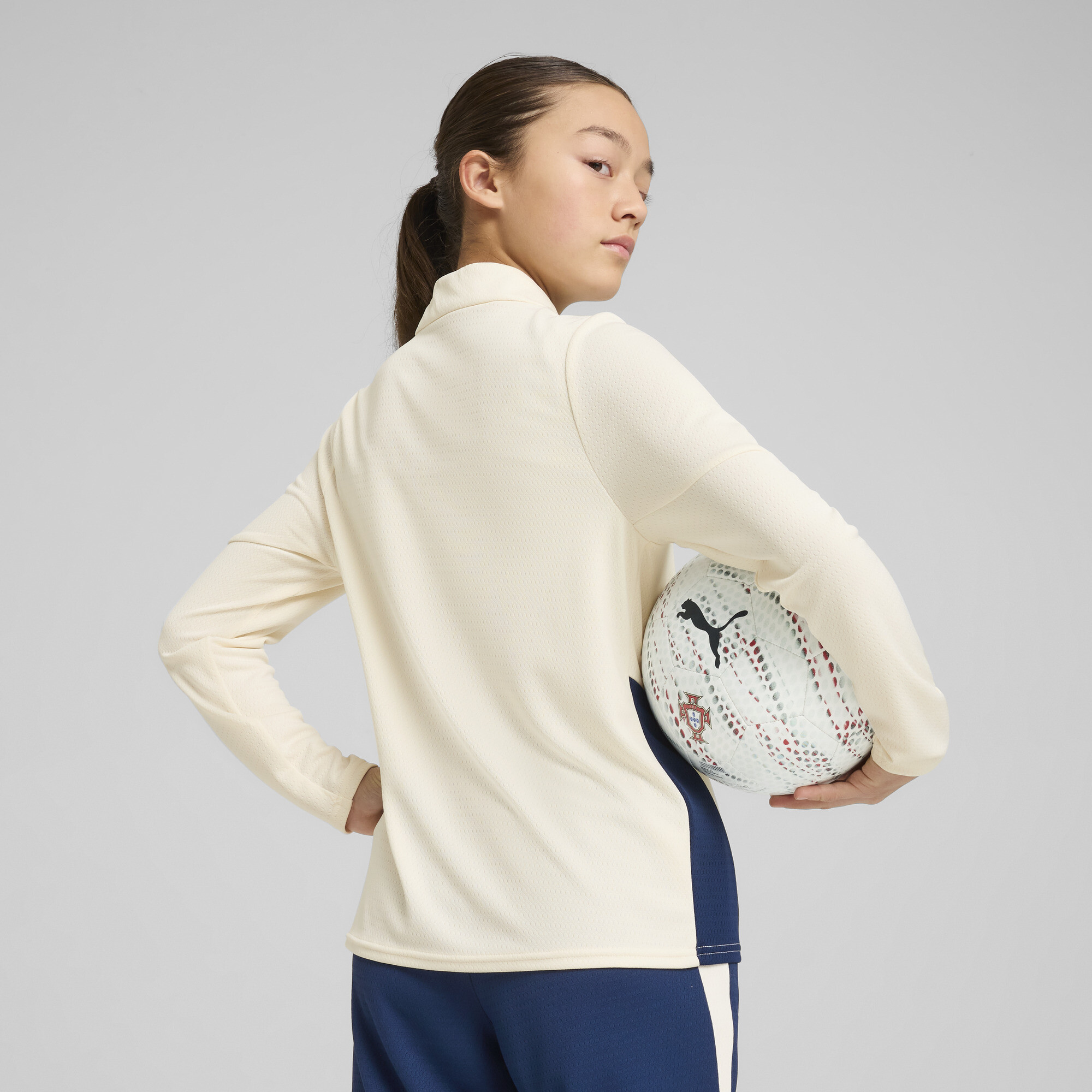 PUMA Portugal trainingstop met kwartrits, Blauw/Rood/Bruin, Maat 11-12Y thumbnail 4