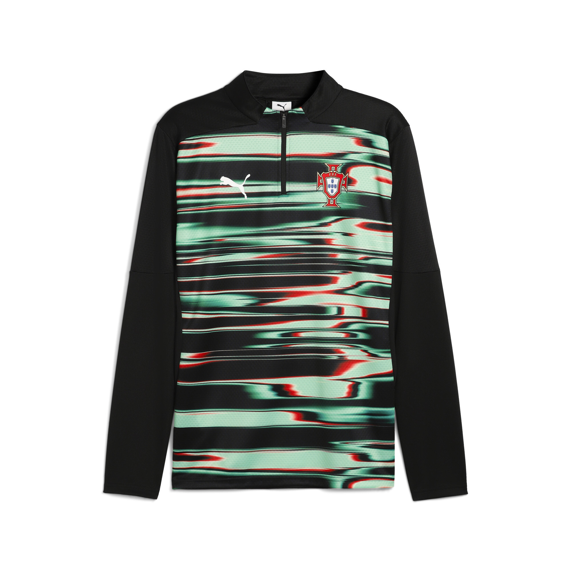 PUMA Portugal prematch-top met kwartrits voor Heren, Zwart/Wit, Maat XS thumbnail 3