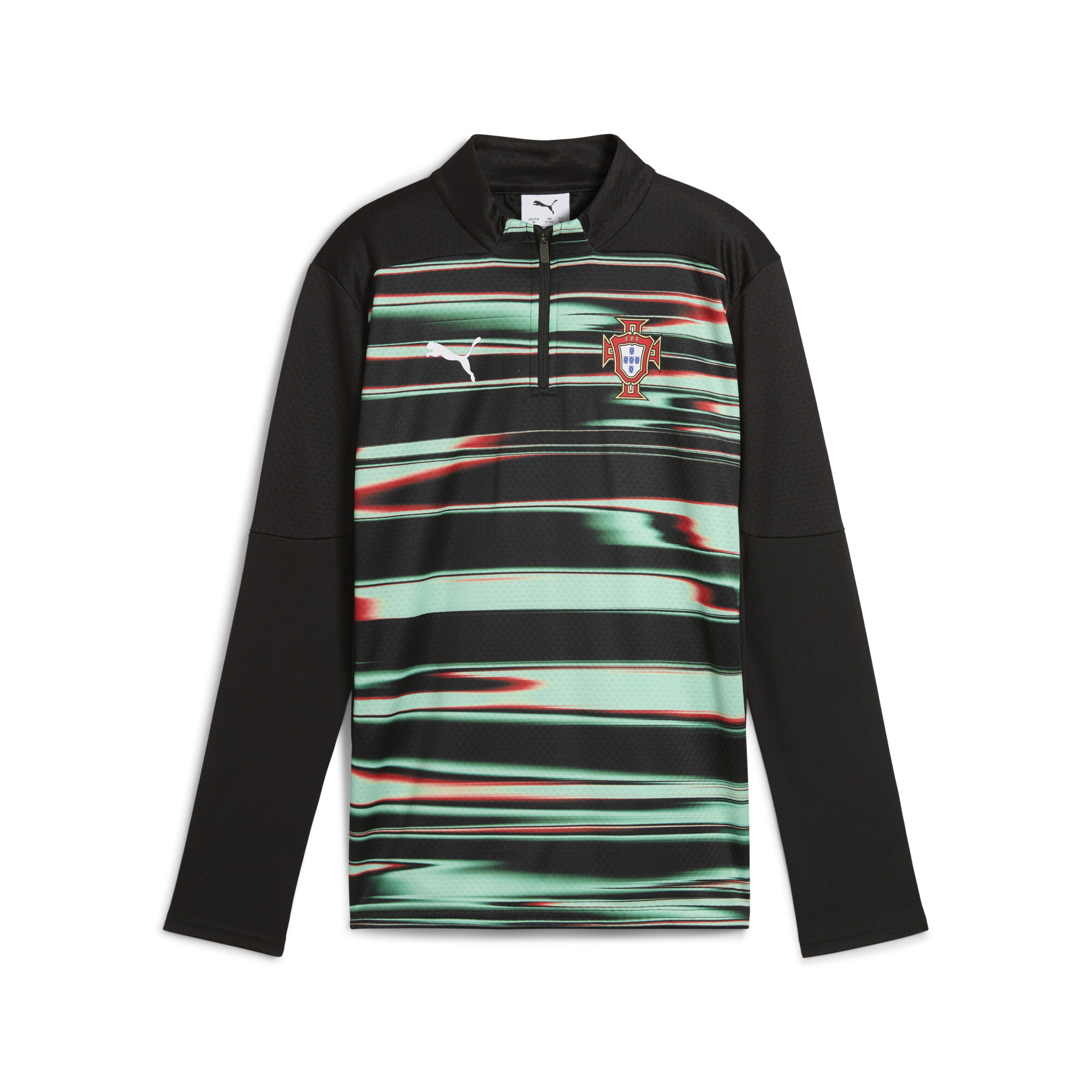 PUMA Portugal prematch-top met kwartrits, Zwart/Wit, Maat 13-14Y thumbnail 3