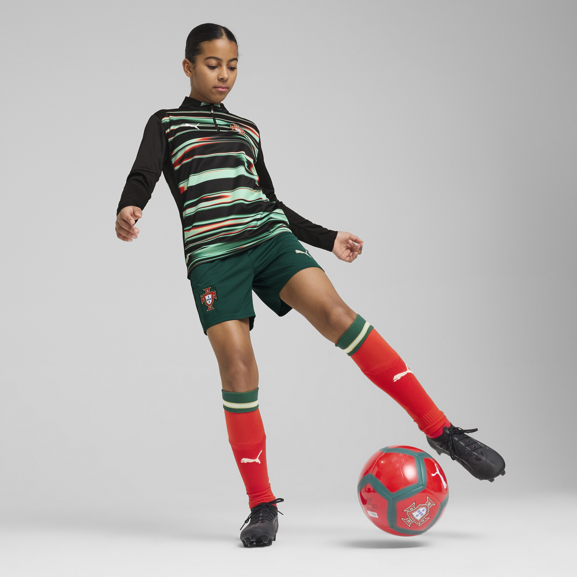 PUMA Portugal prematch-top met kwartrits, Zwart/Wit, Maat 13-14Y thumbnail 5